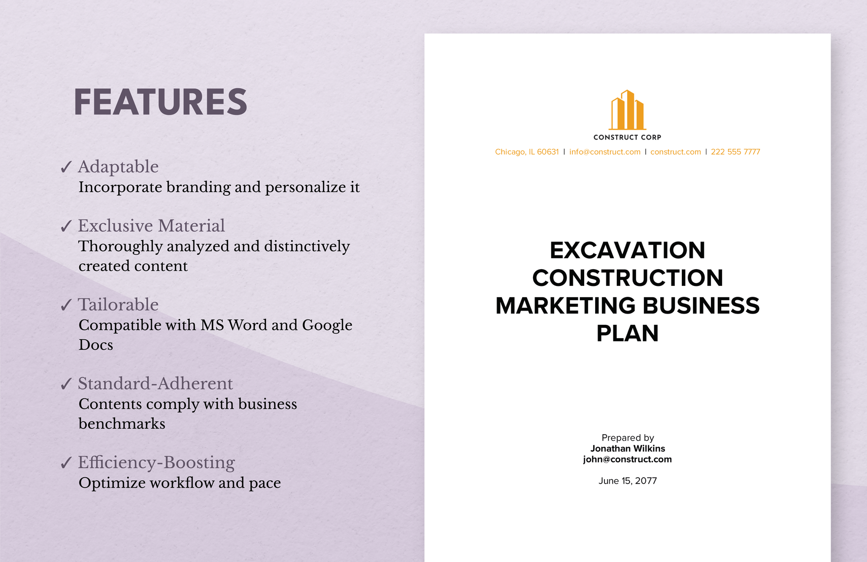 Excavation Construction Marketing Business Plan Template