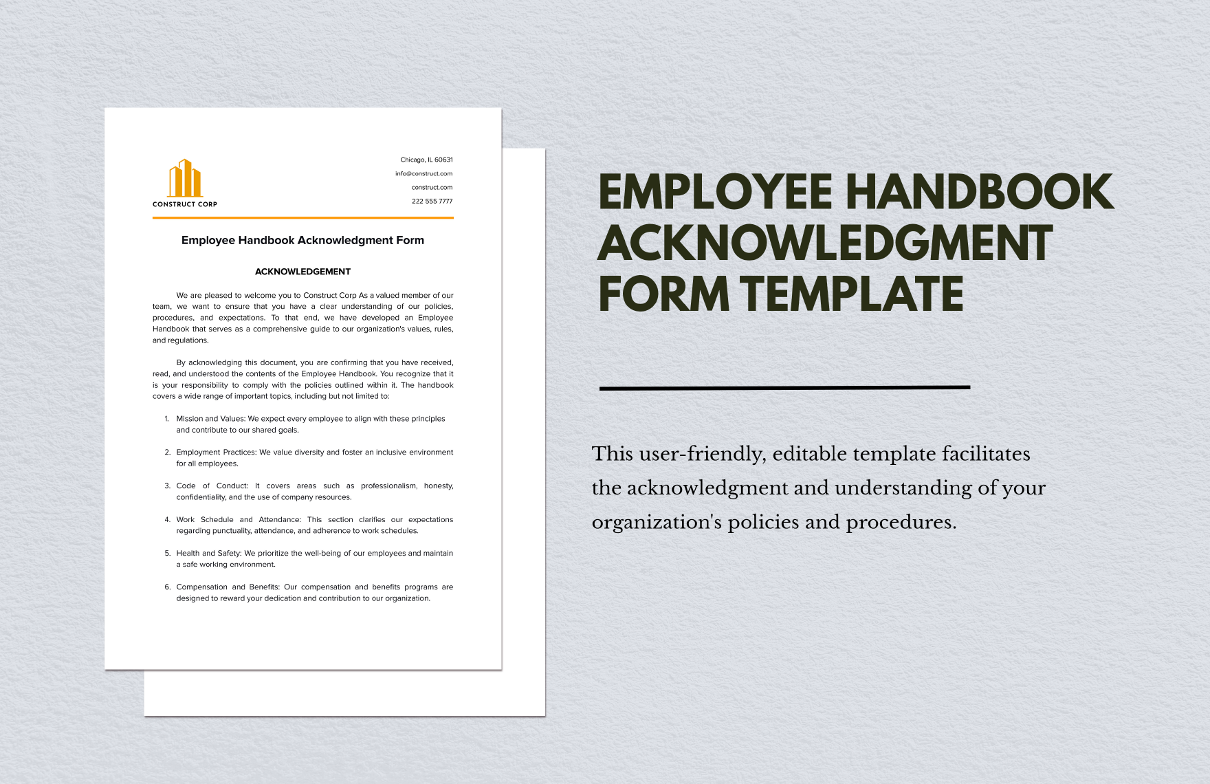 Employee Handbook Acknowledgment Form in Word, Google Docs