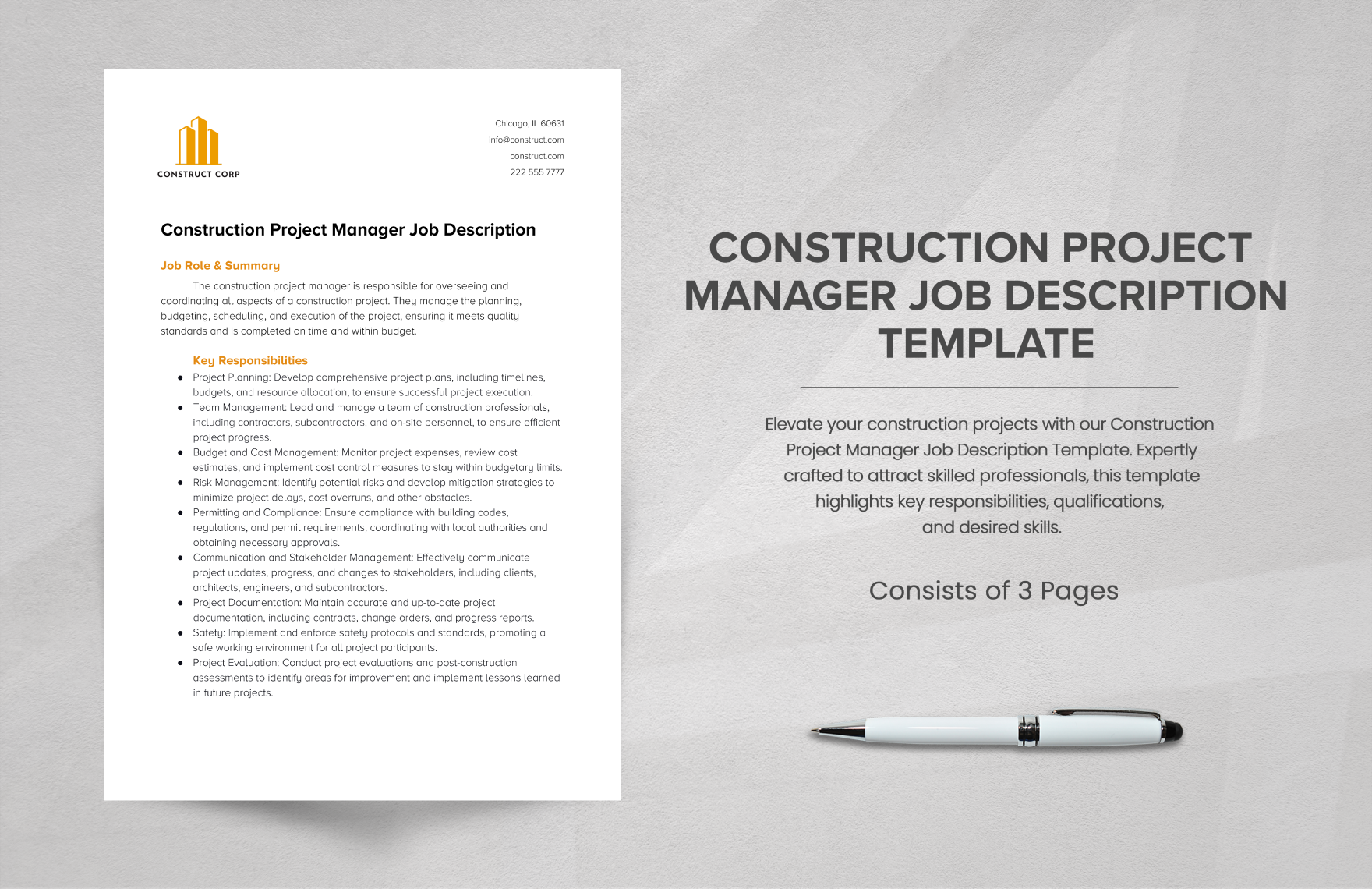 Construction Project Manager Job Description Template Download In 