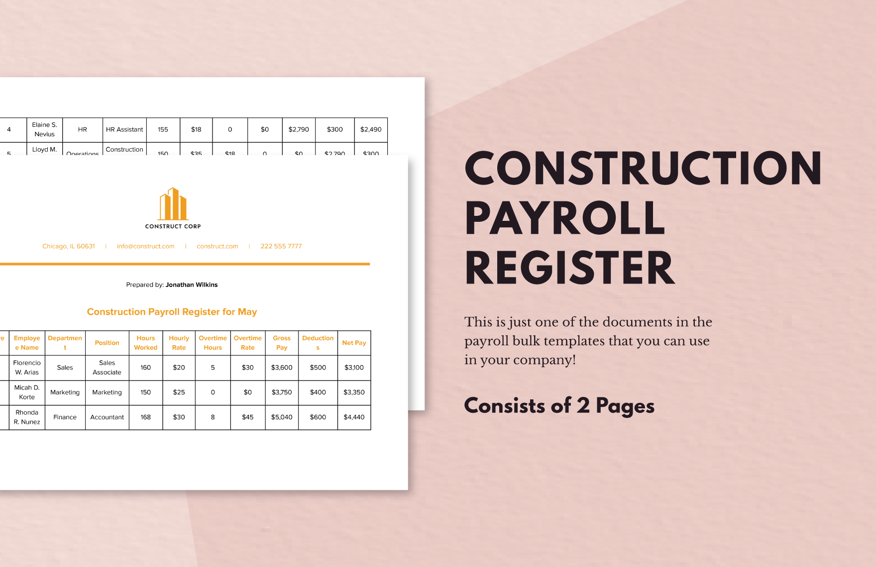 Construction Payroll Register in Word, Google Docs
