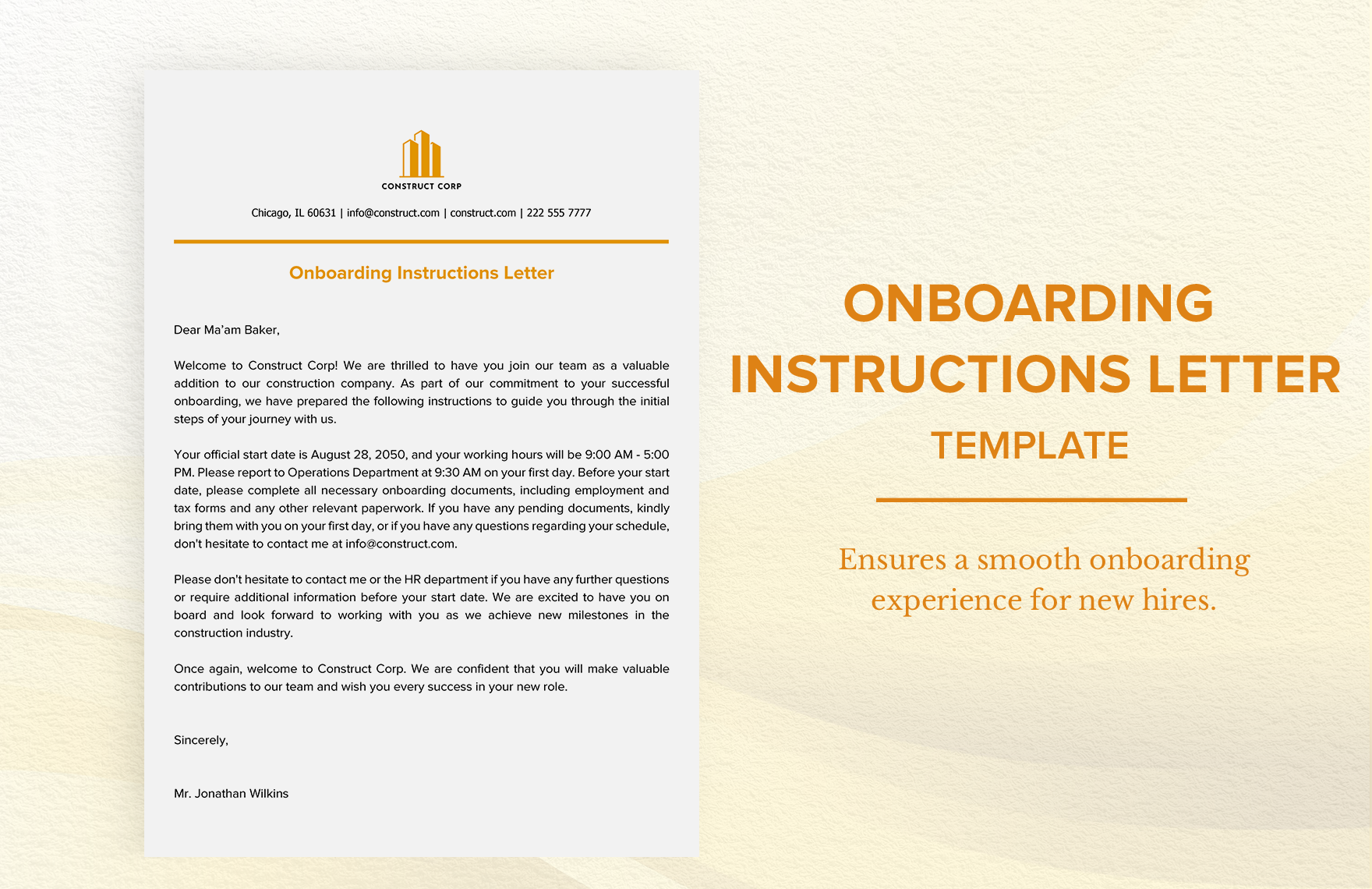 Onboarding Instructions Letter Template