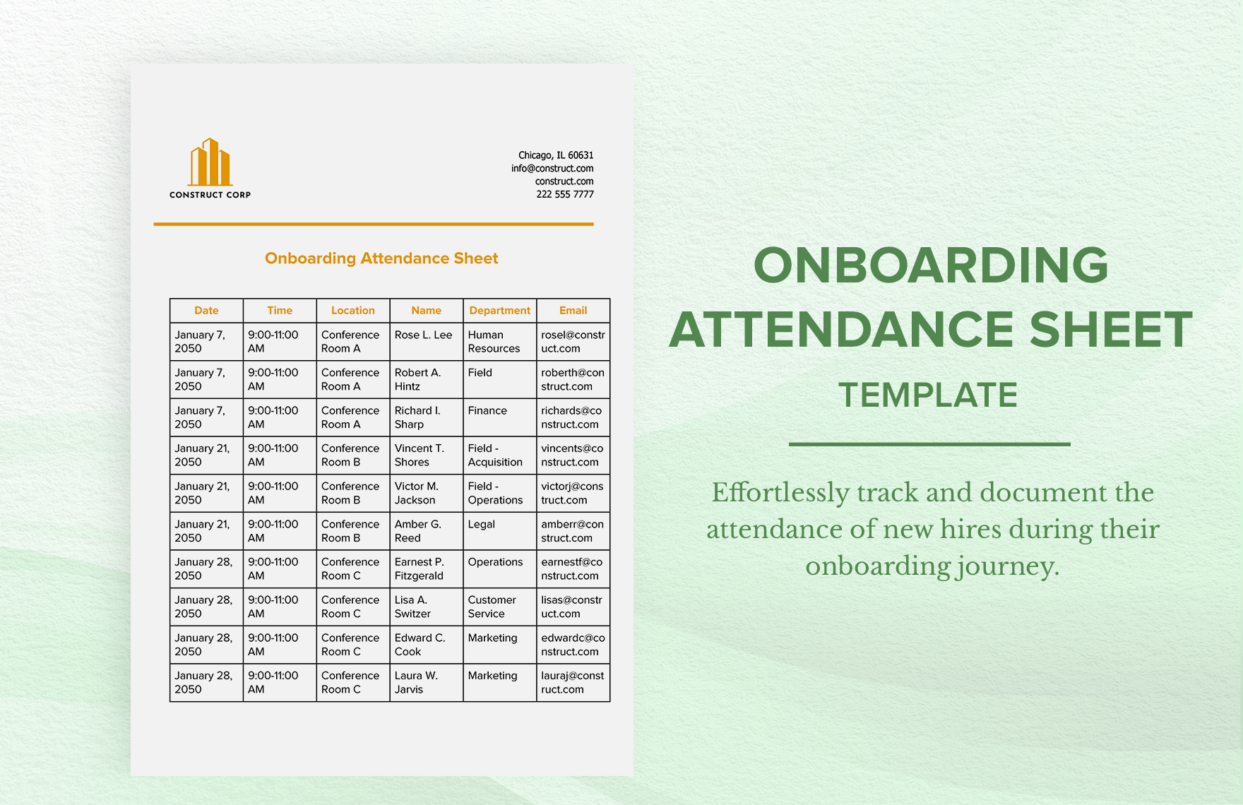 Onboarding Attendance Sheet Template