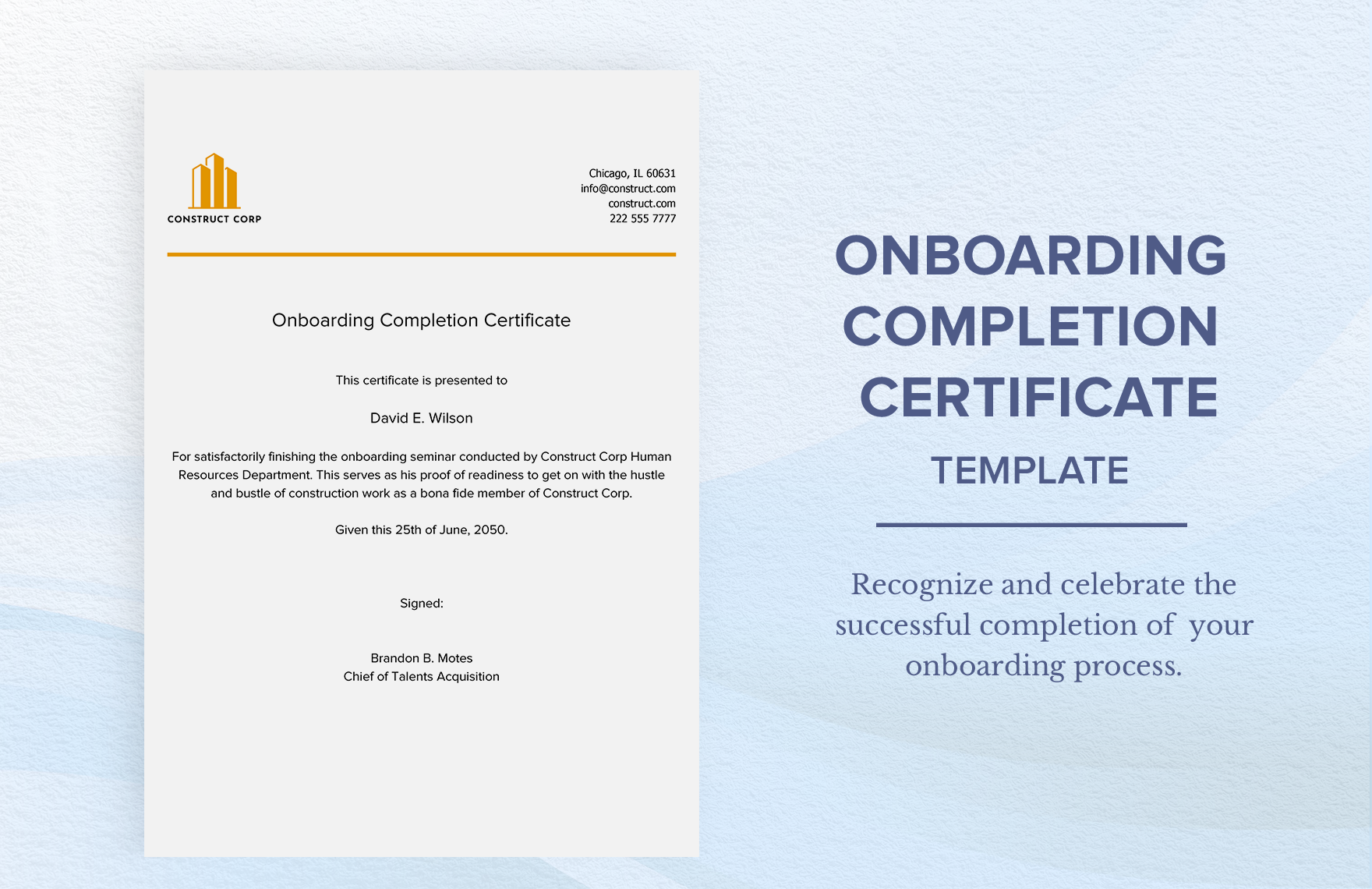 Onboarding Completion Certificate Template