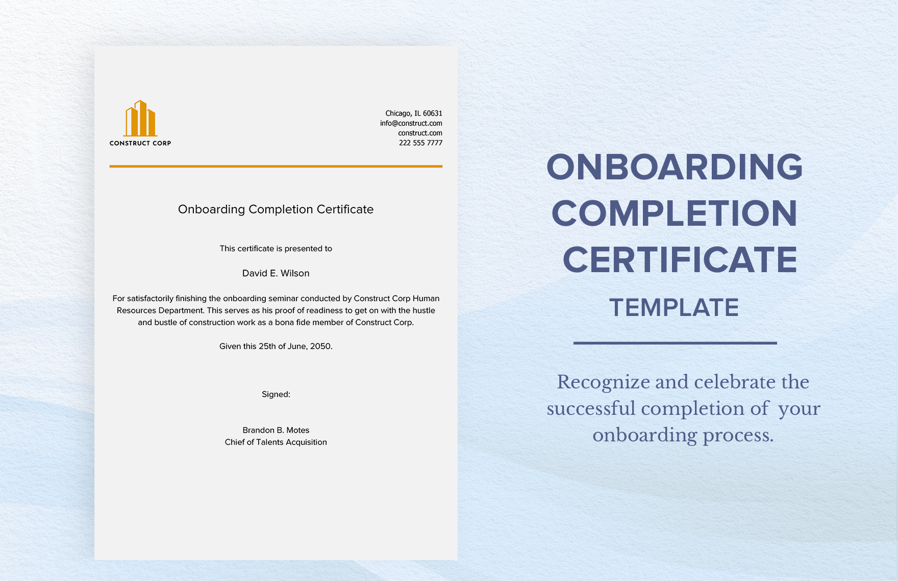 Onboarding Completion Certificate Template in Word, Google Docs