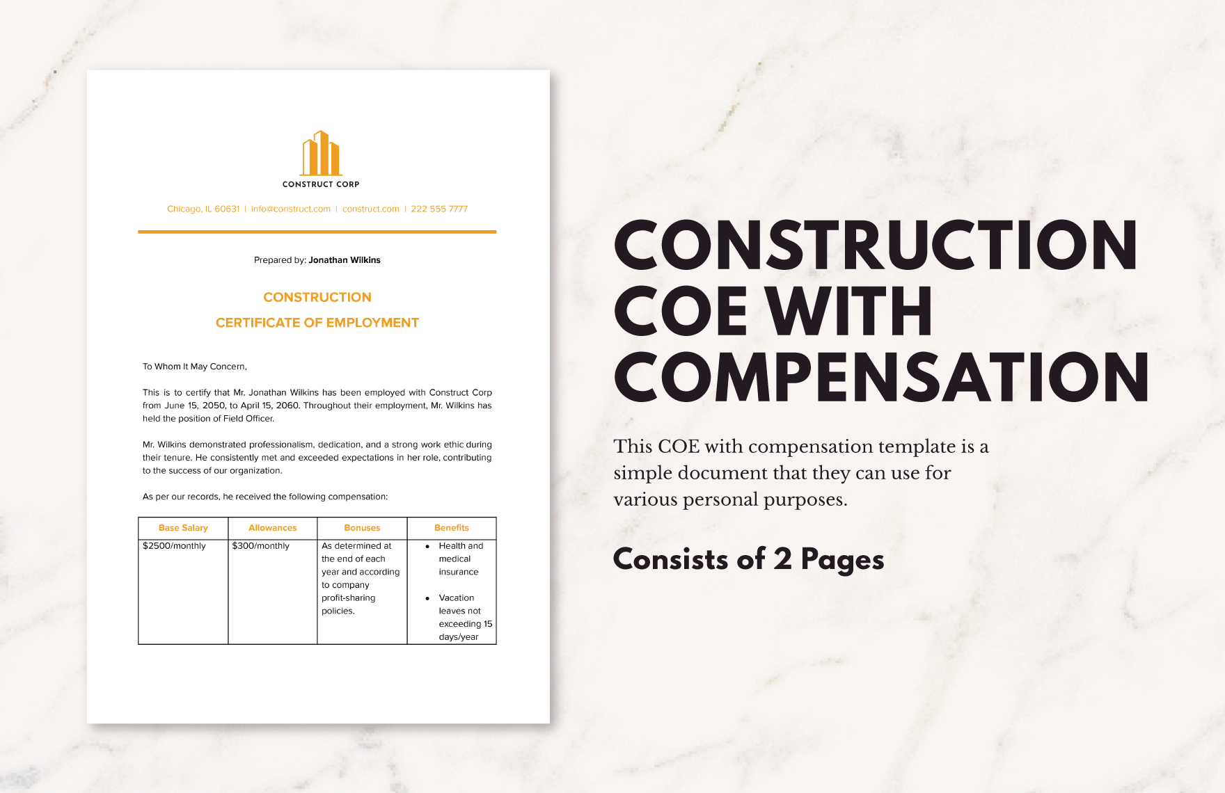 Construction COE With Compensation