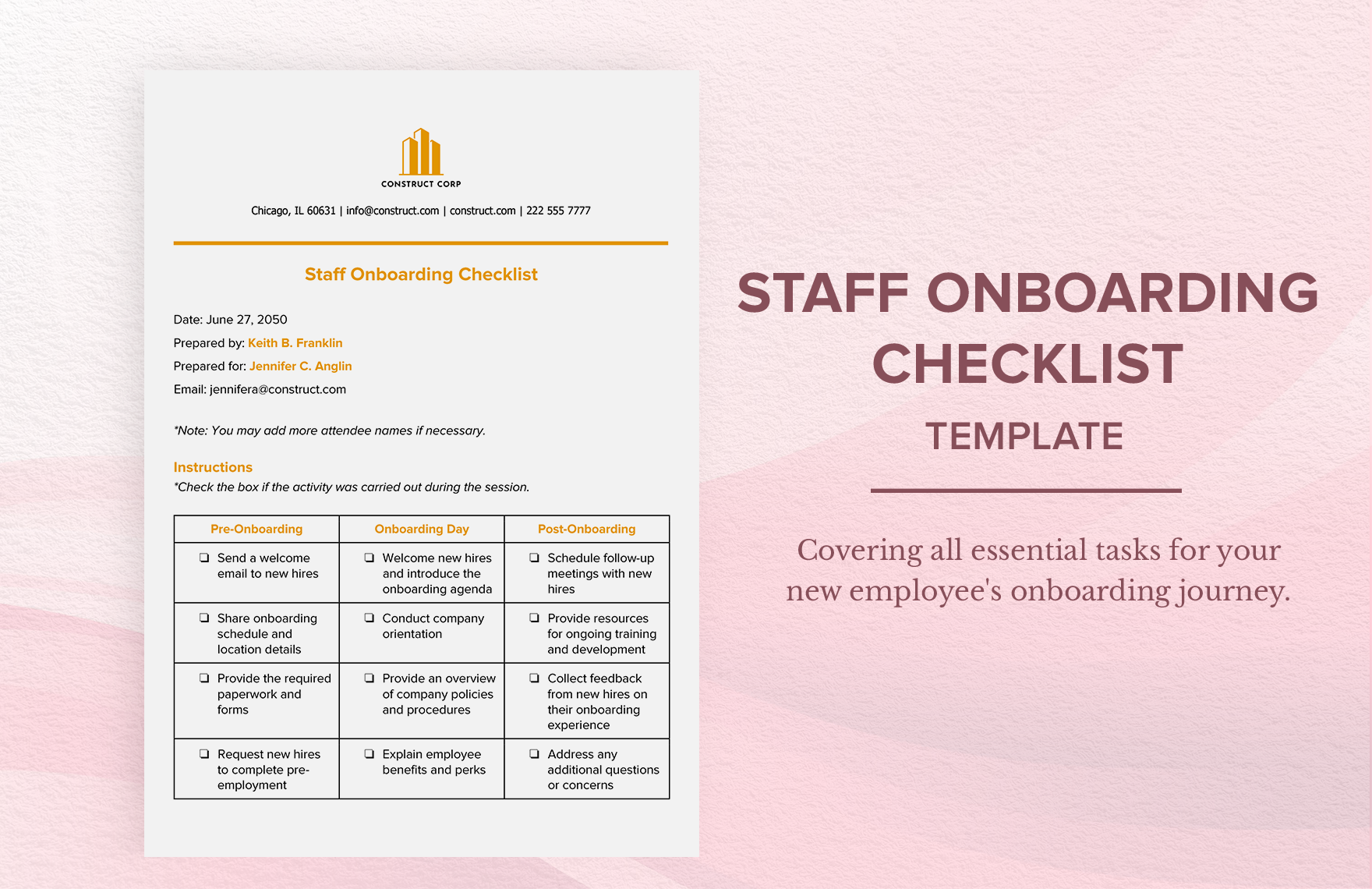 Staff Onboarding Checklist Template