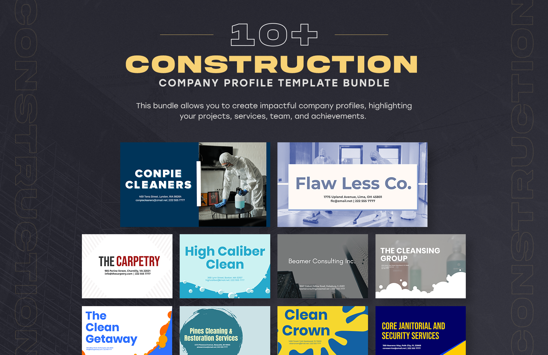10+ Construction Company Profile Template Bundle