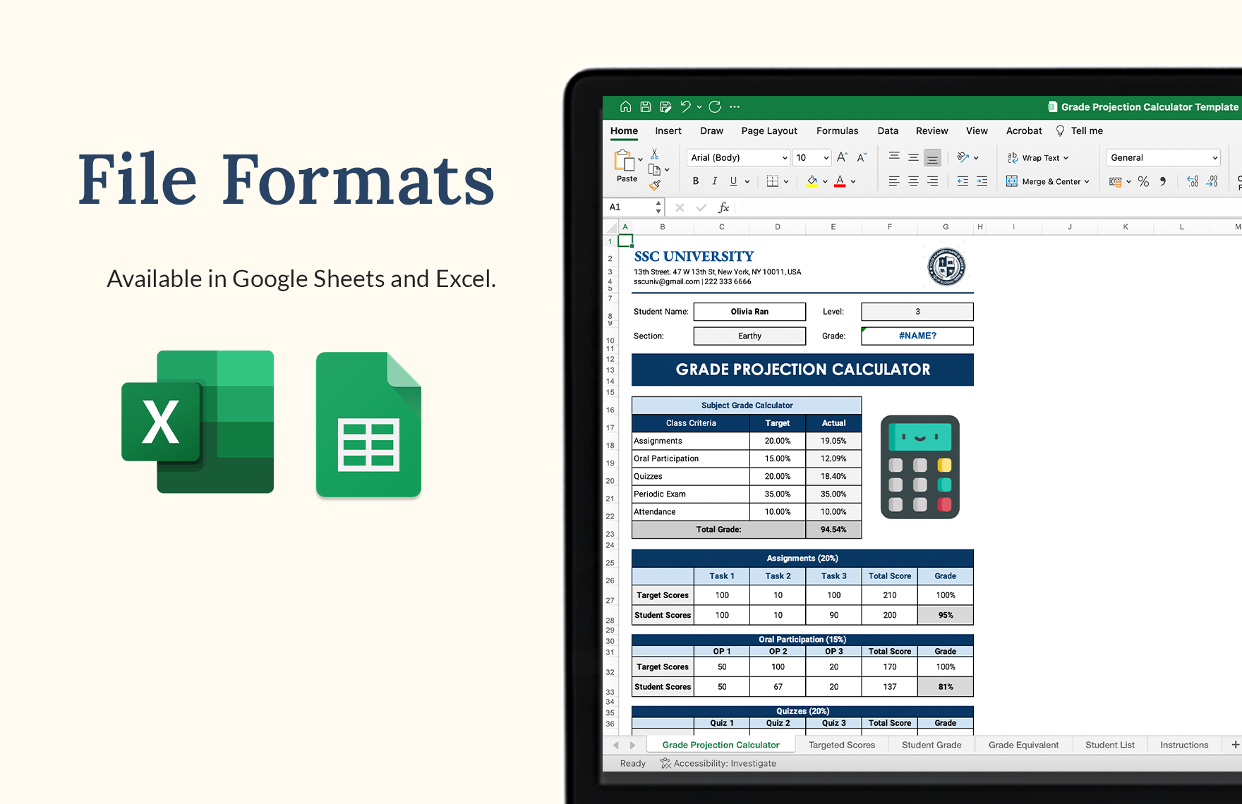 Grade Projection Calculator Template Google Docs, Excel