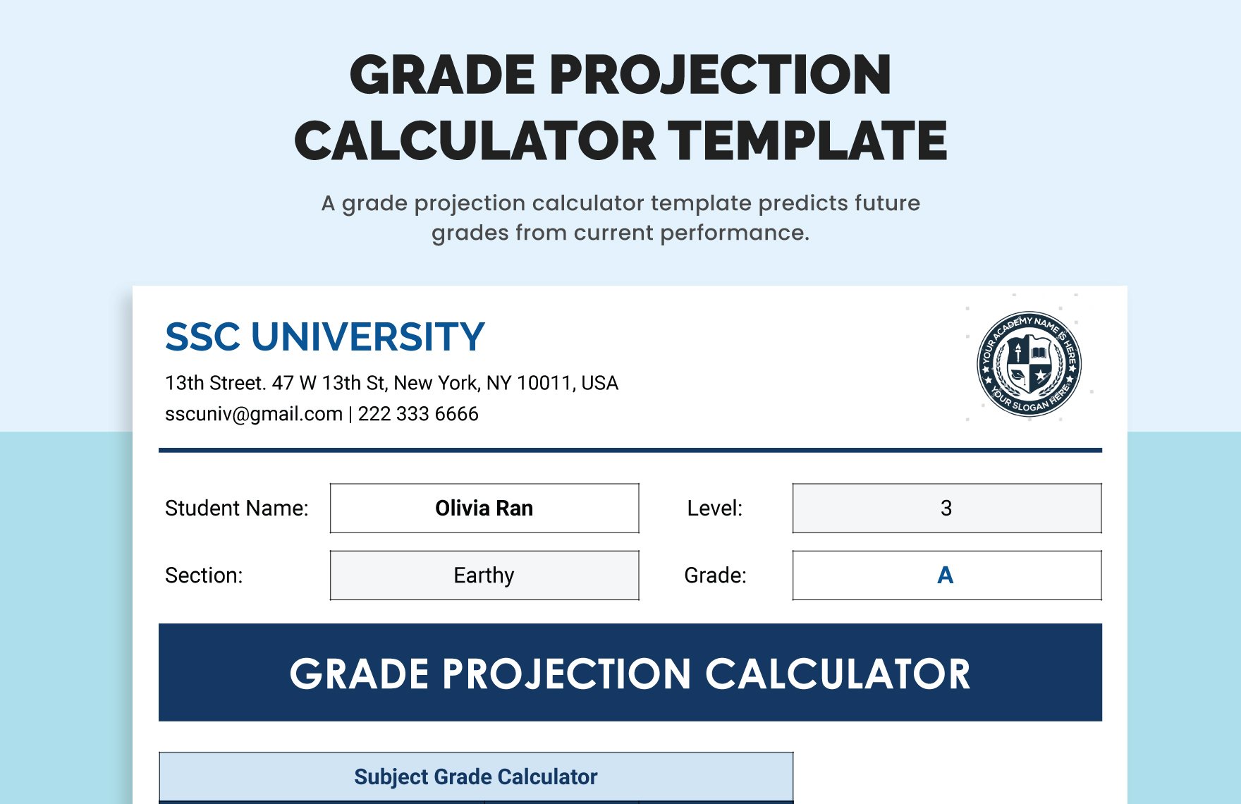Grade Projection Calculator Template