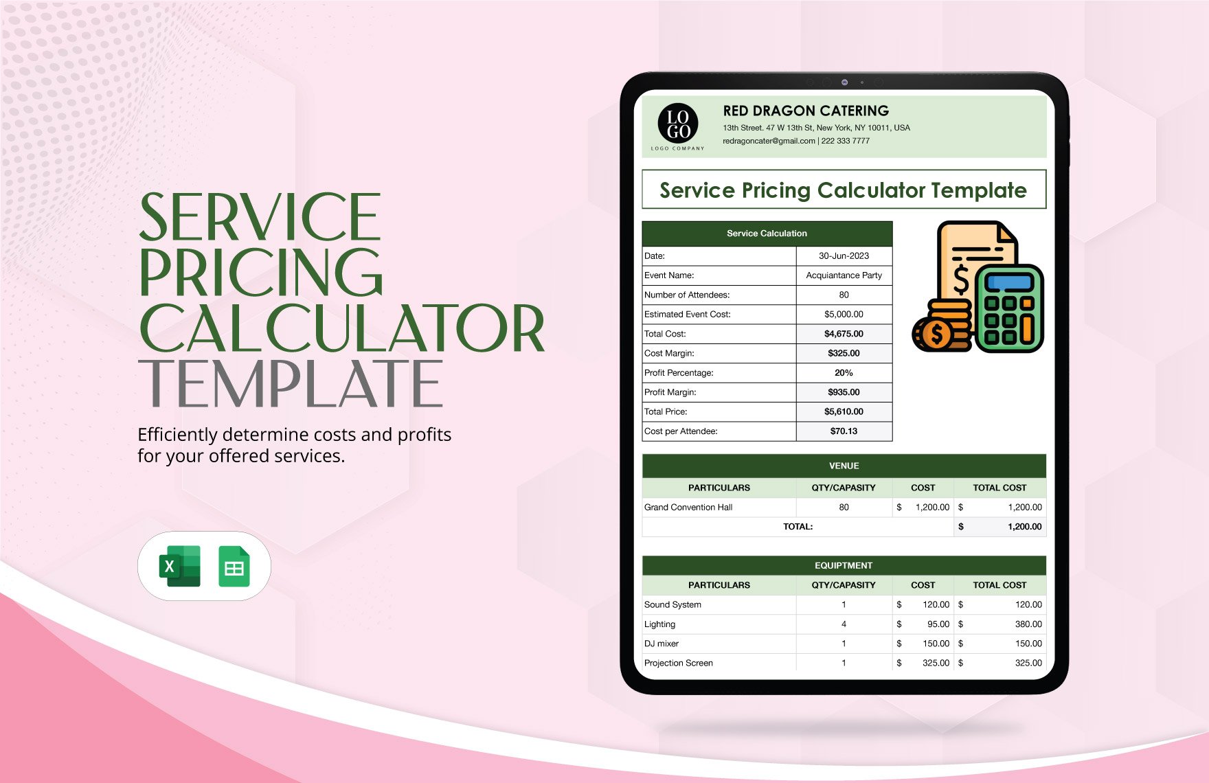 Service Pricing Calculator Template in Excel, Google Sheets