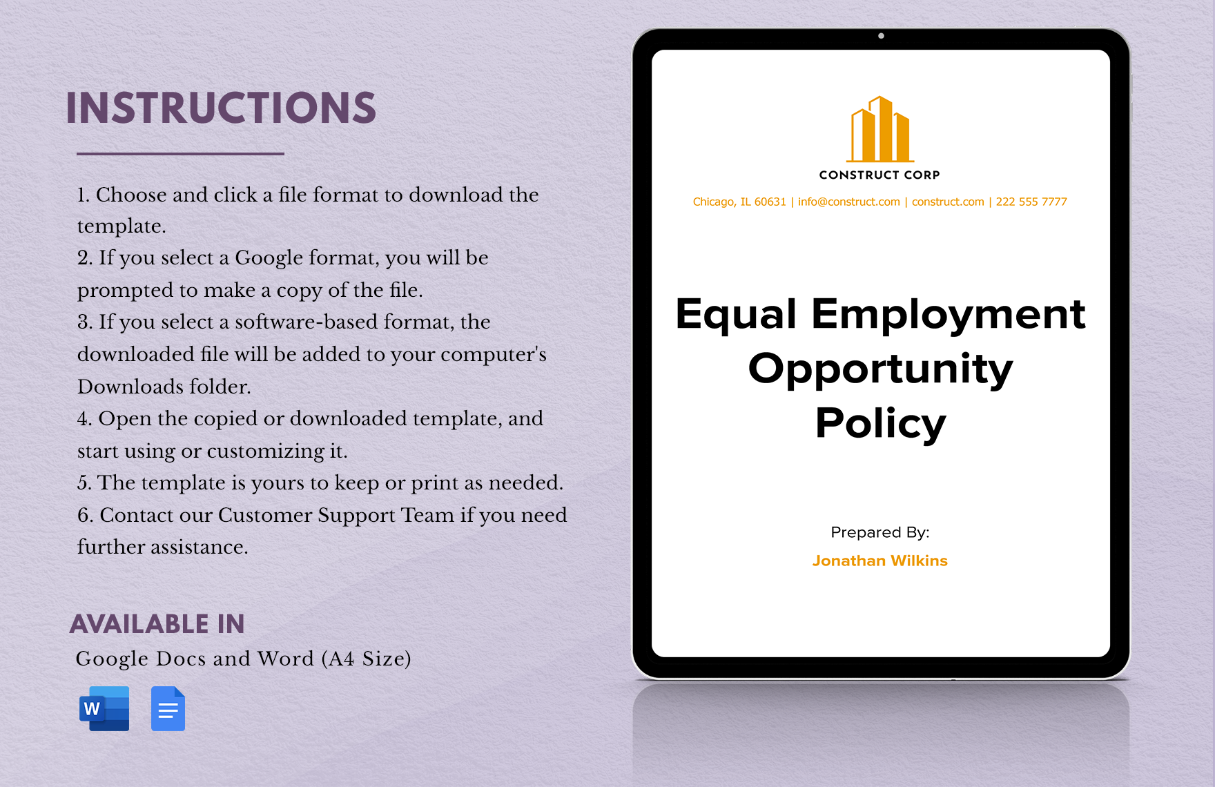 Equal Employment Opportunity Policy Template in Word Google Docs