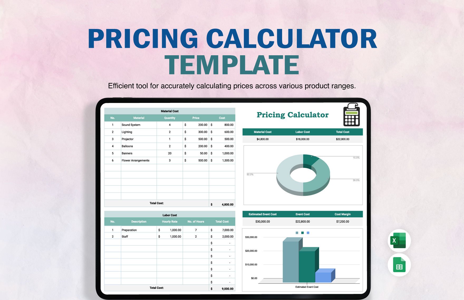 Pricing Calculator Template in Excel, Google Sheets