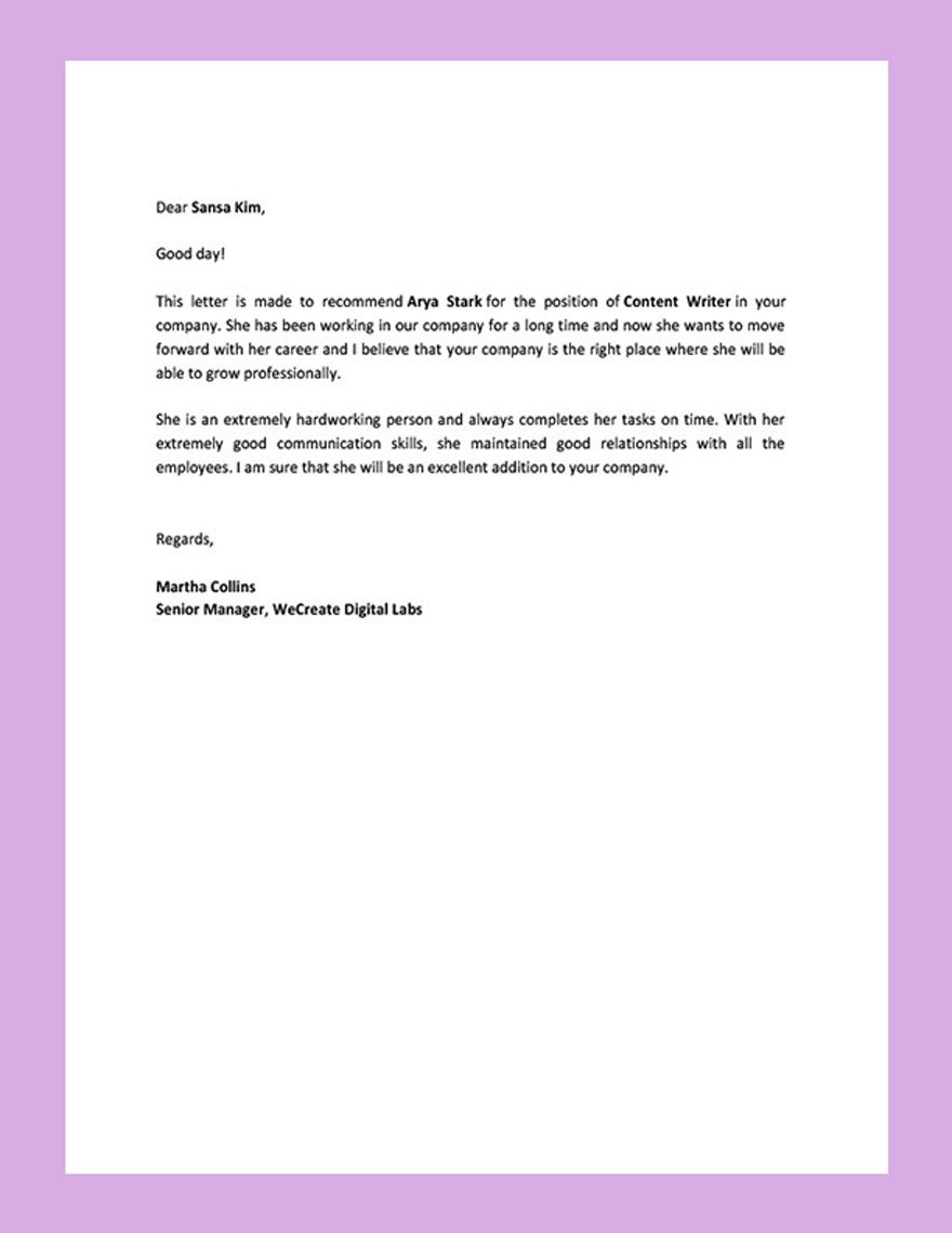 Work Reference Letter Template Google Docs Word Template net