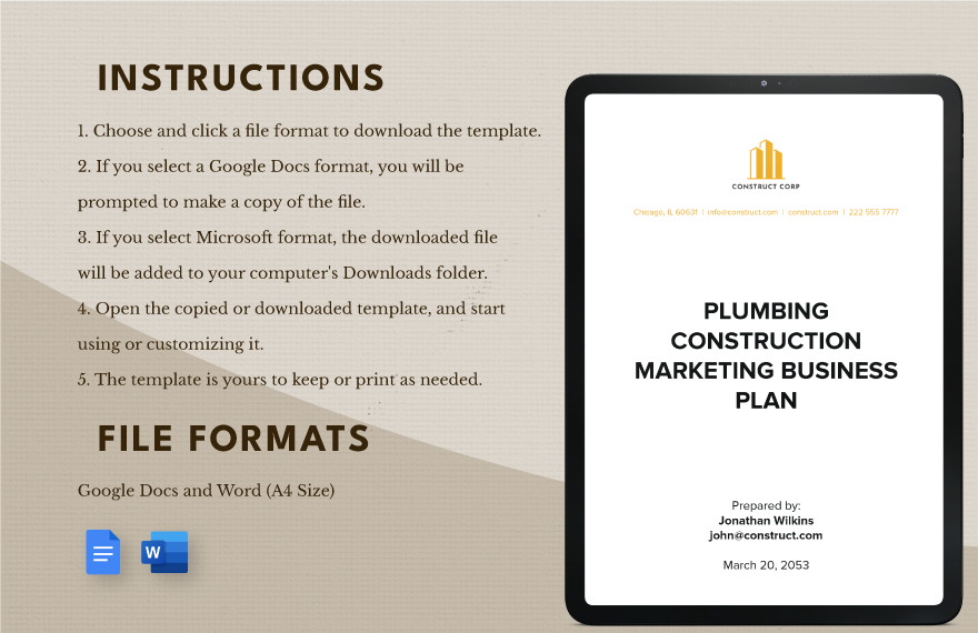 Plumbing Construction Marketing Business Plan Template