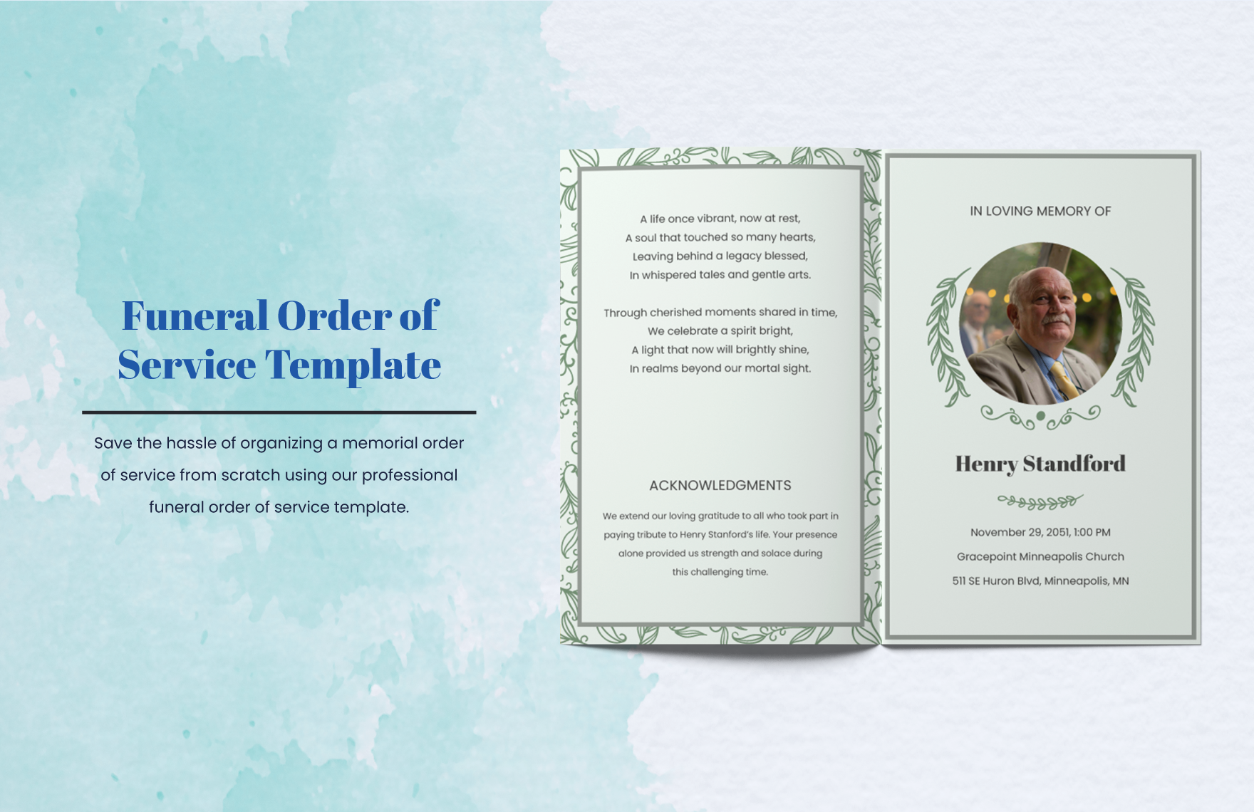 Funeral Order of Service Template in Word, Illustrator, PSD