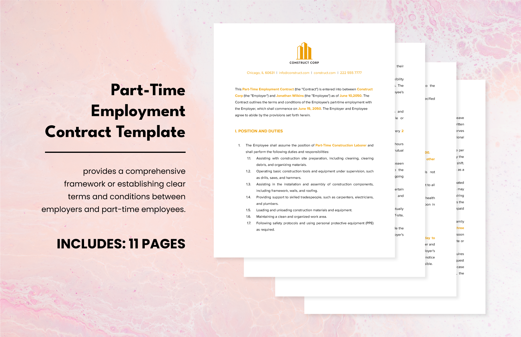 Part Time Employment Contract Template In Word Download Template Part Time Employment Contract Template In Word Download Template