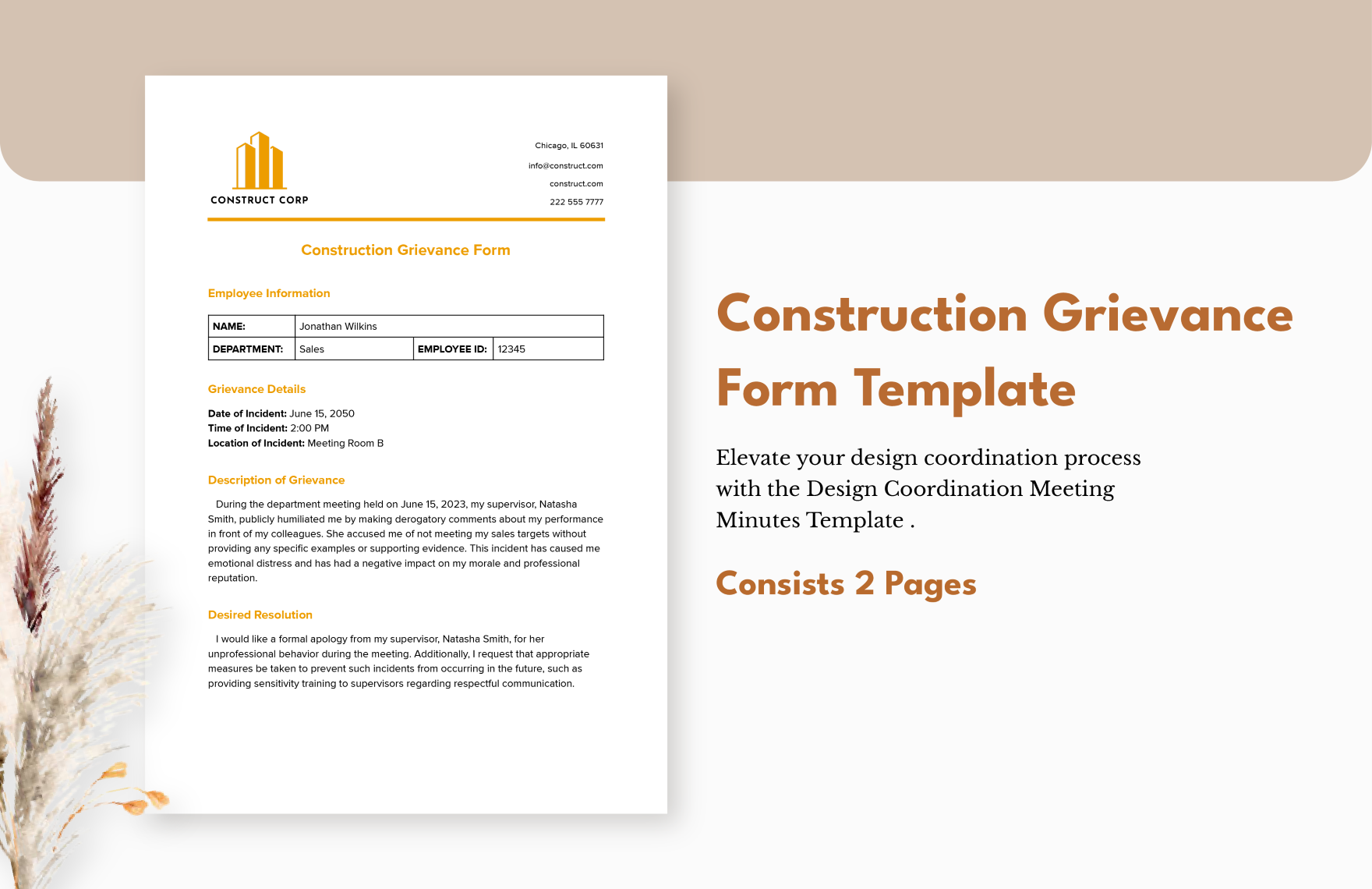 Construction Grievance Form Template