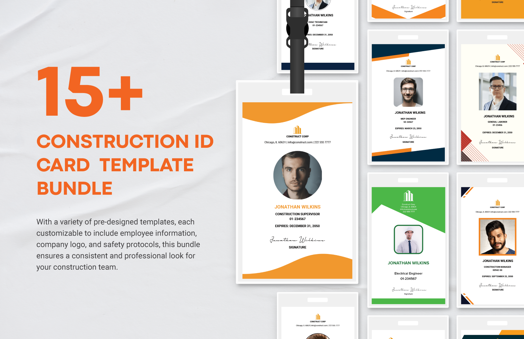 15+ Construction ID Card Template Bundle