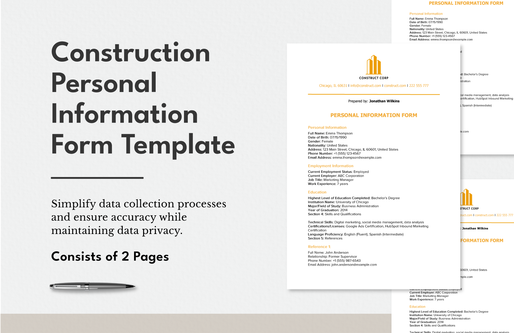 Construction Personal Information Form Template