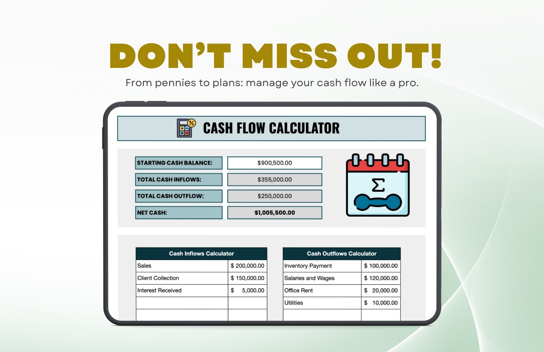 Cash Flow Calculator template