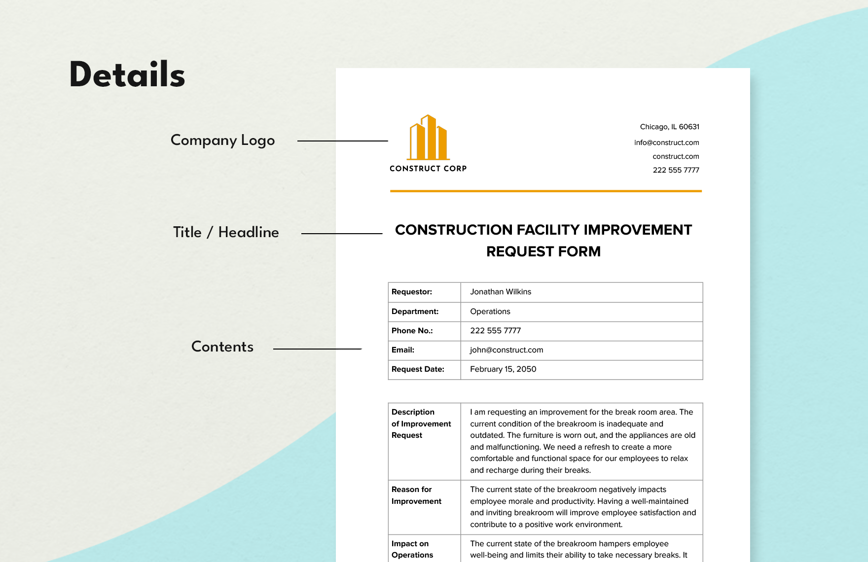Construction Facility Improvement Request Form Template