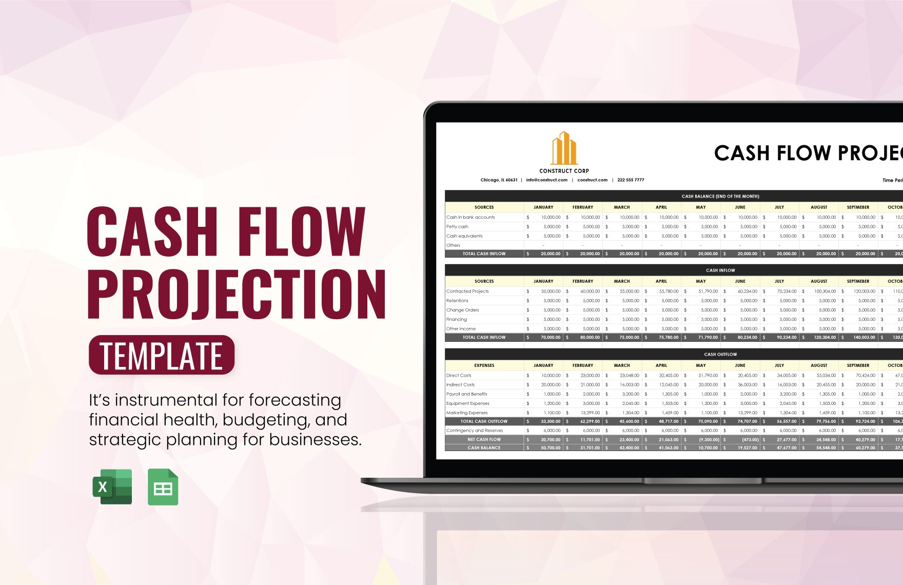Cash  Flow  Projection  Template in Excel, Google Sheets