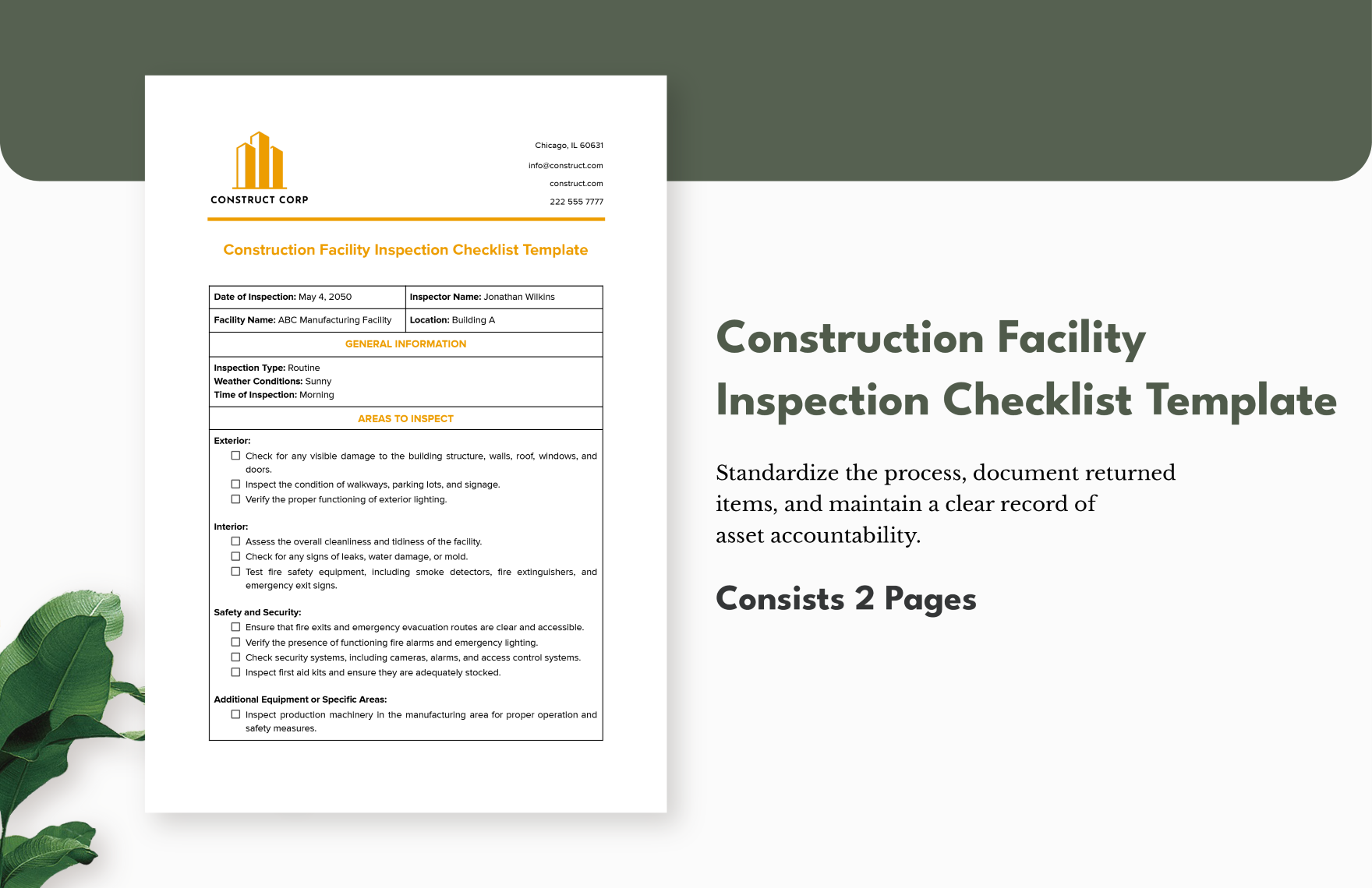 Construction Facility Inspection Checklist Template