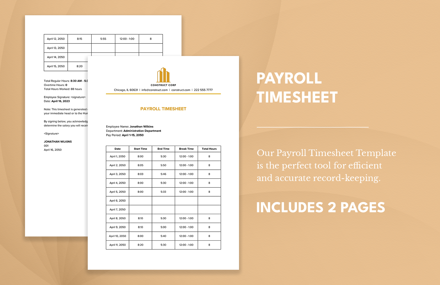 Payroll Timesheet in Word, Google Docs, Apple Pages