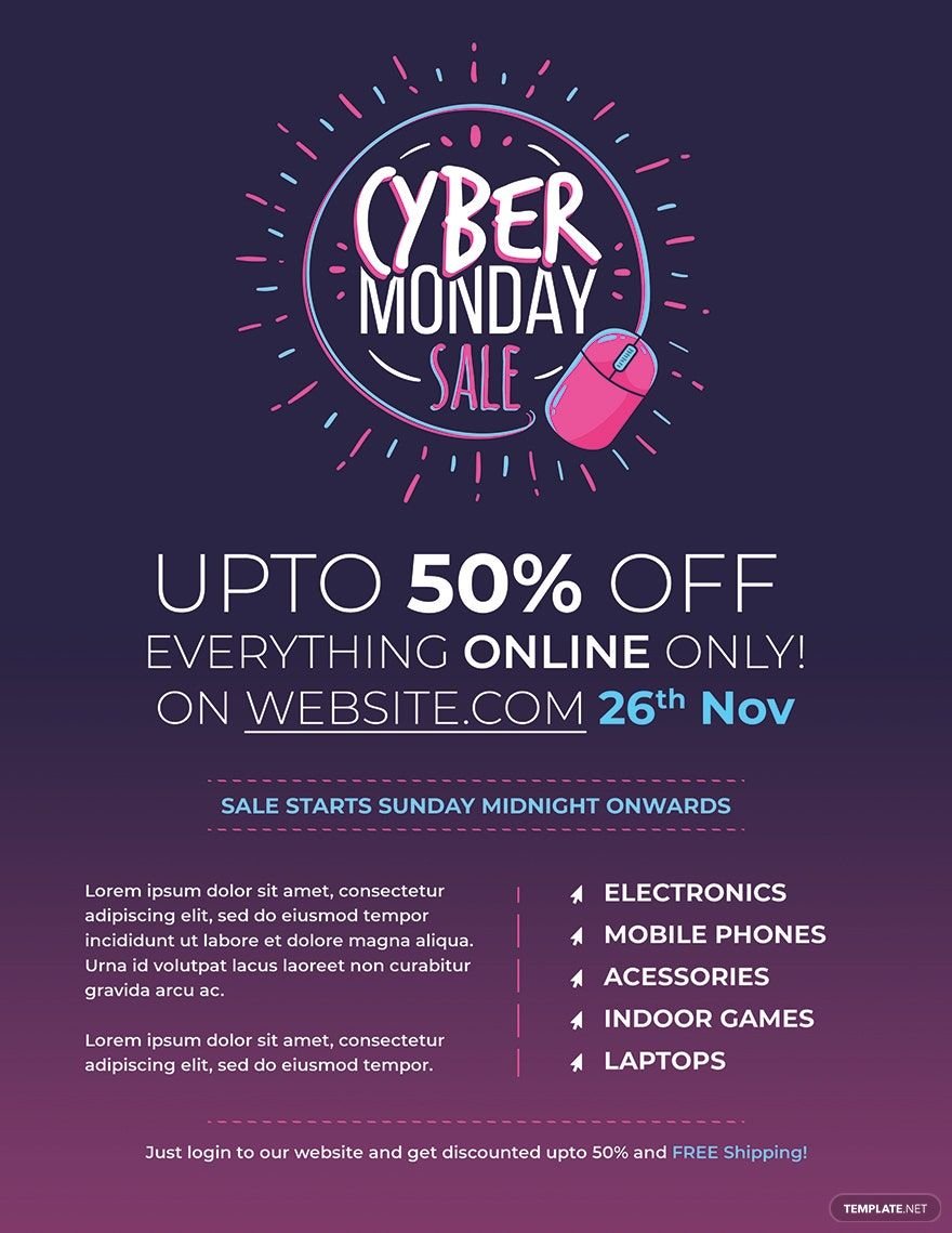 Simple Cyber Monday Flyer Template in Word, Illustrator, PSD, Apple Pages, Publisher