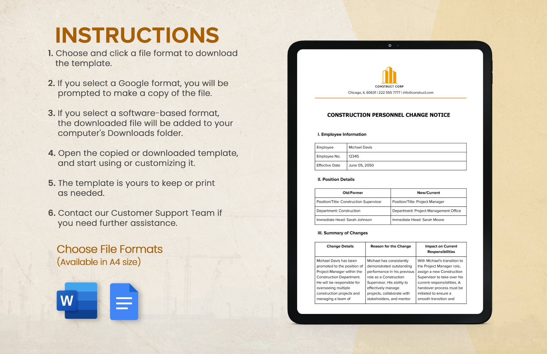 Construction Personnel Change Notice (PCN) Form Template