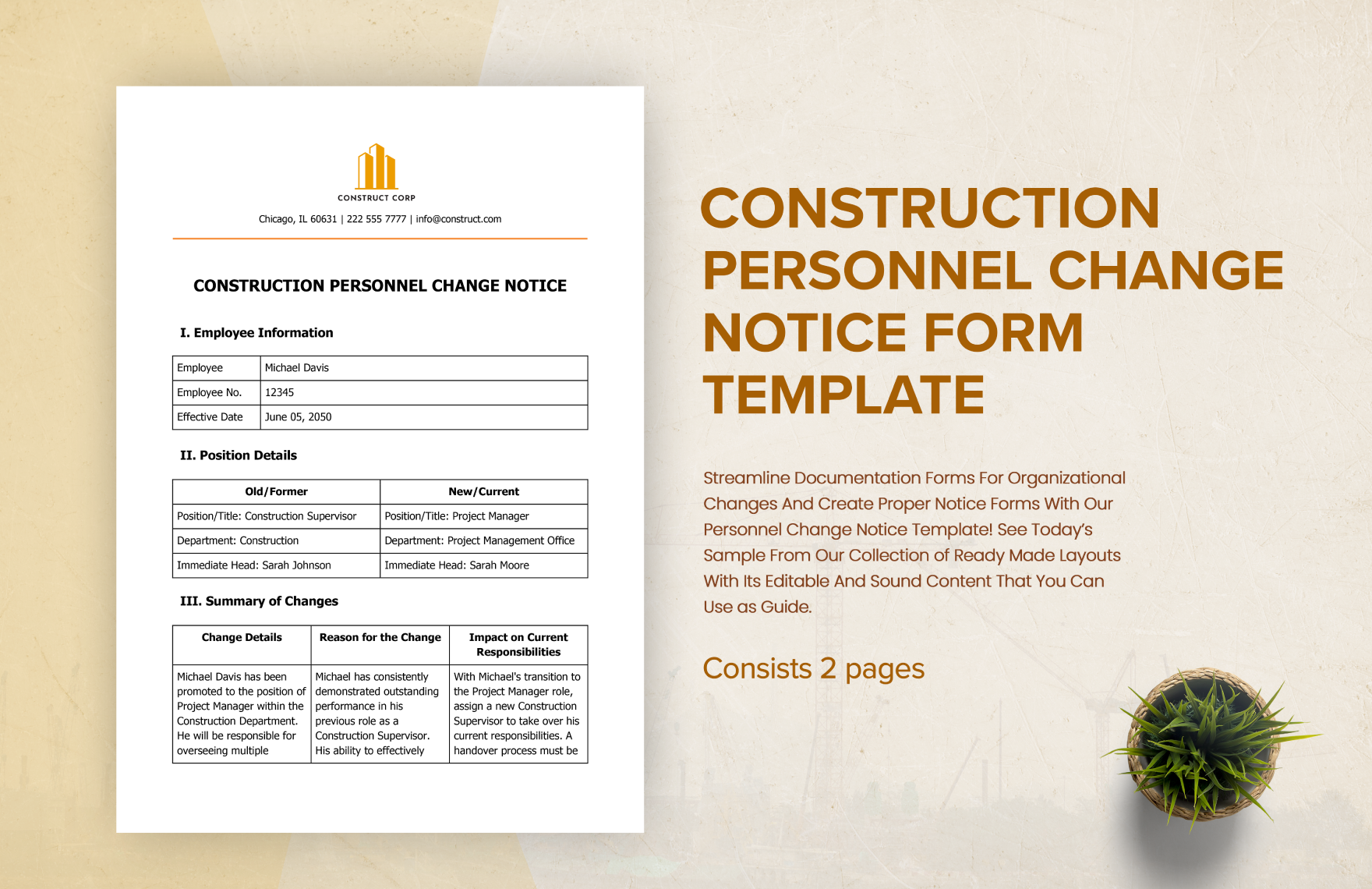 Construction Personnel Change Notice (PCN) Form Template