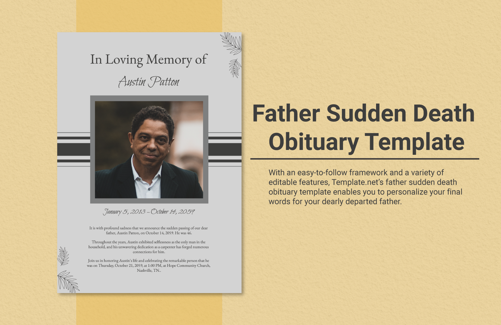 Father Sudden Death Obituary Template