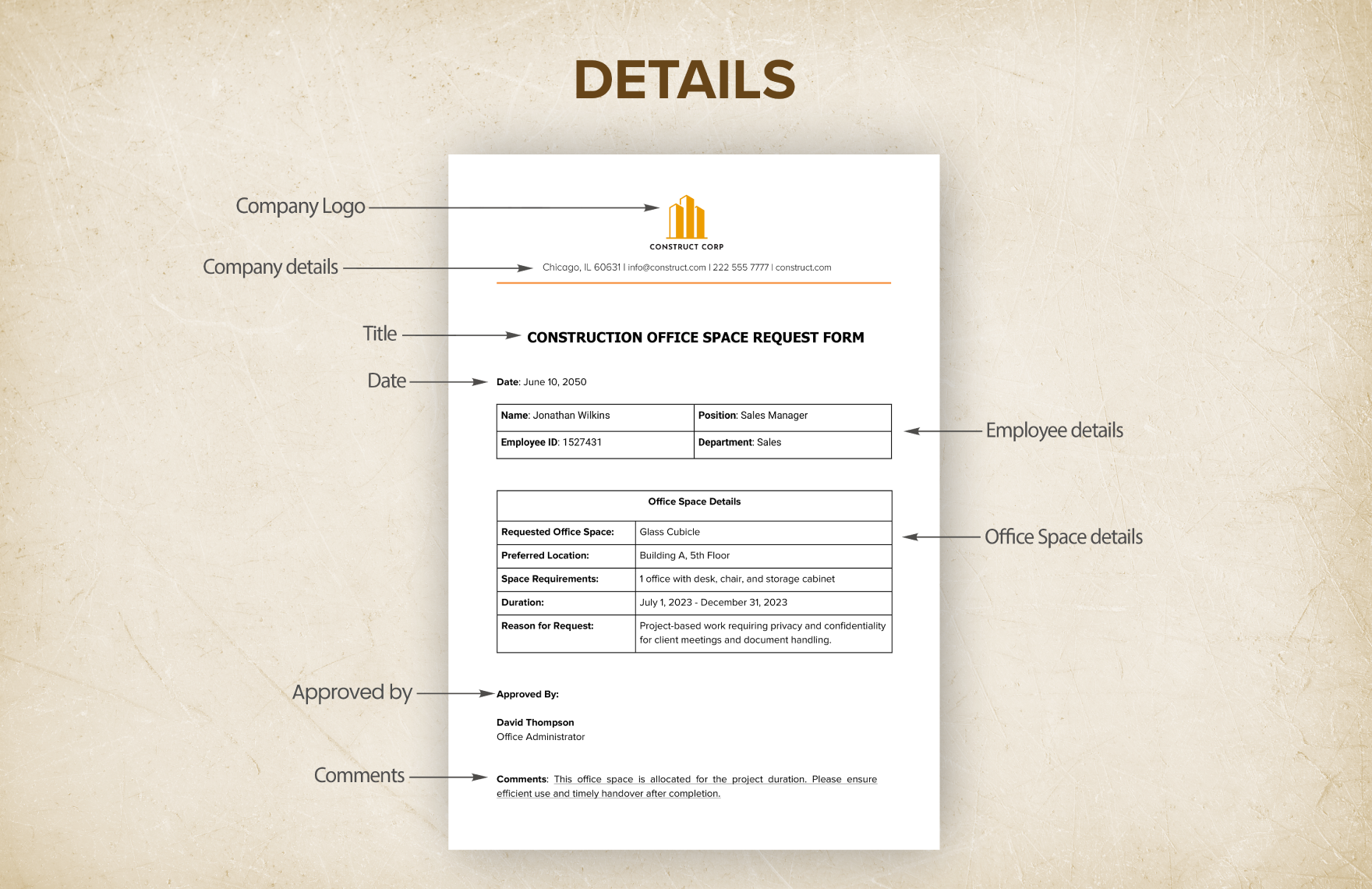Construction Office Space Request Form Template