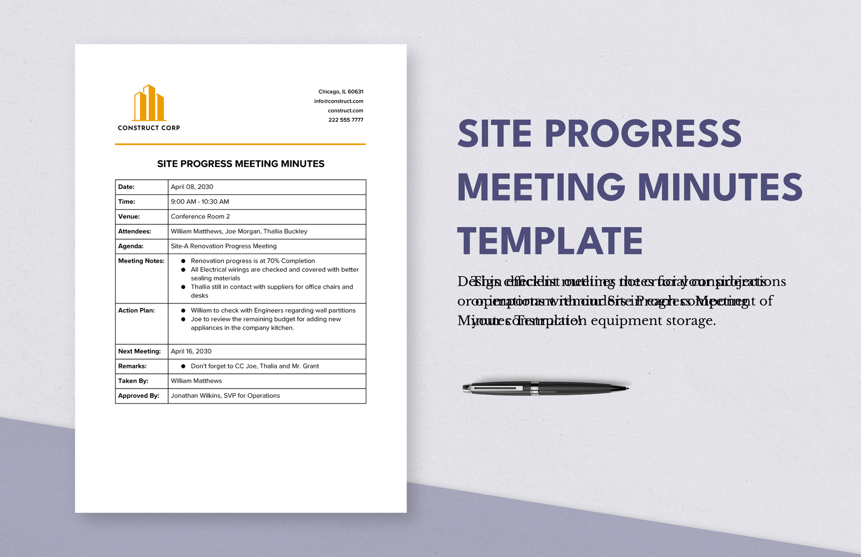 Site Progress Meeting Minutes Template