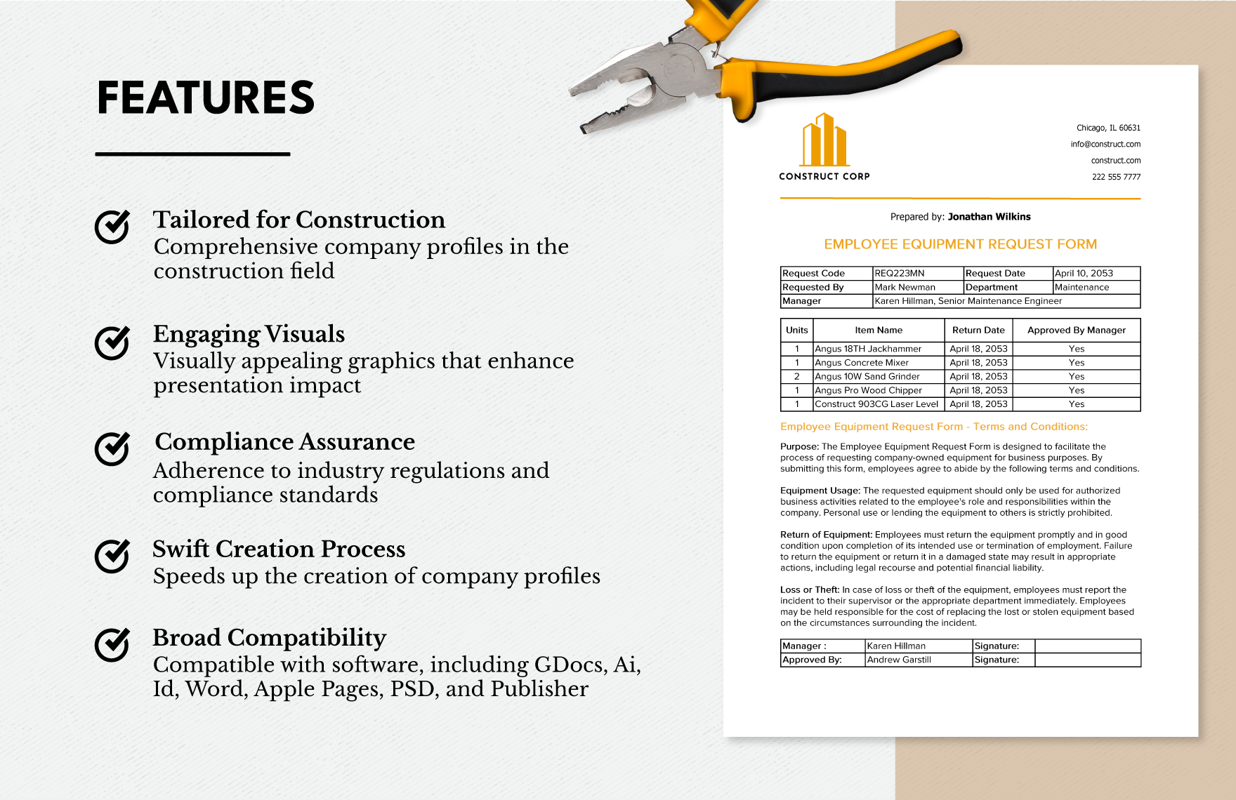 Construction Employee Equipment Request Form