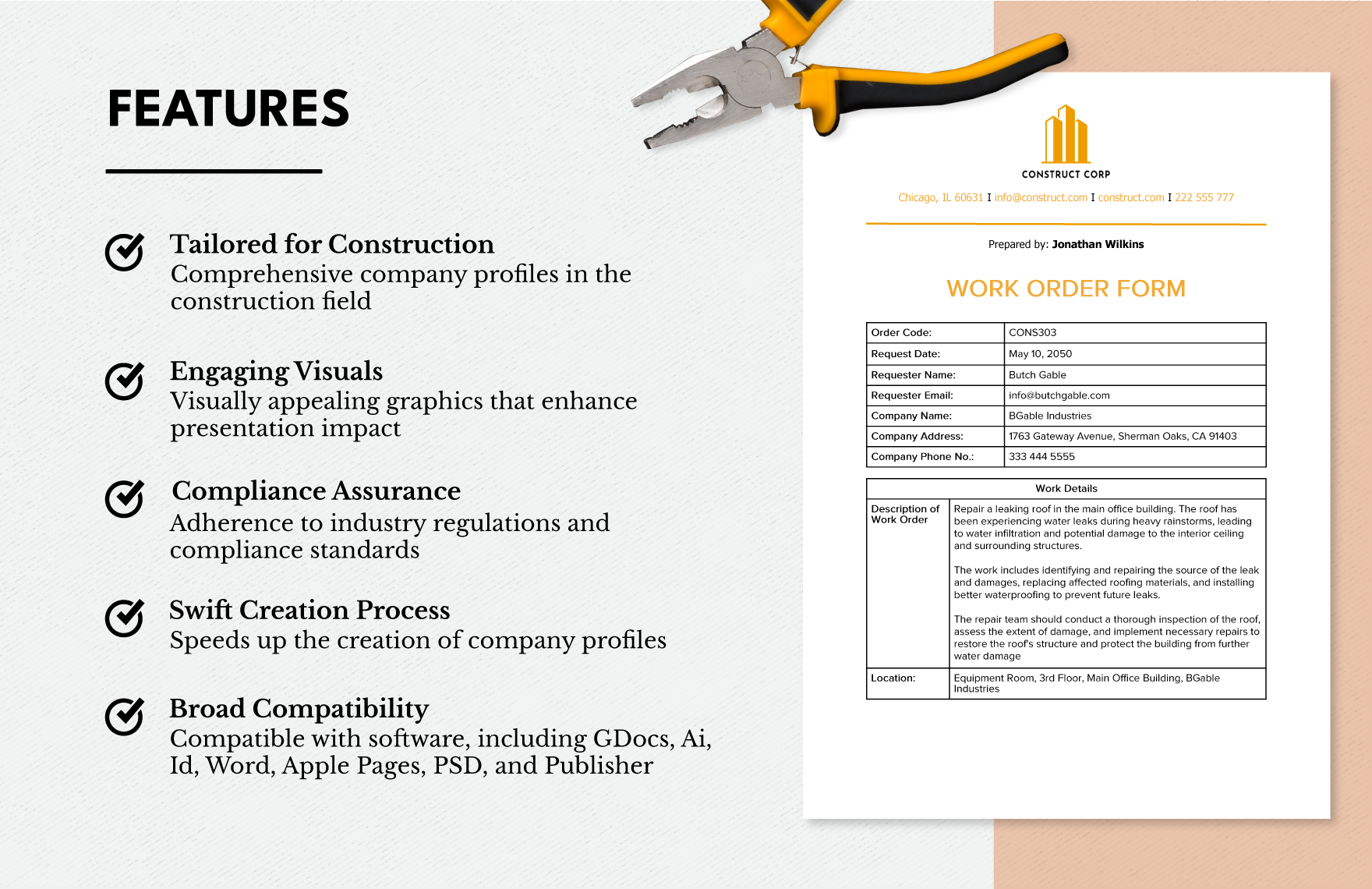 Construction Work Order Form Template