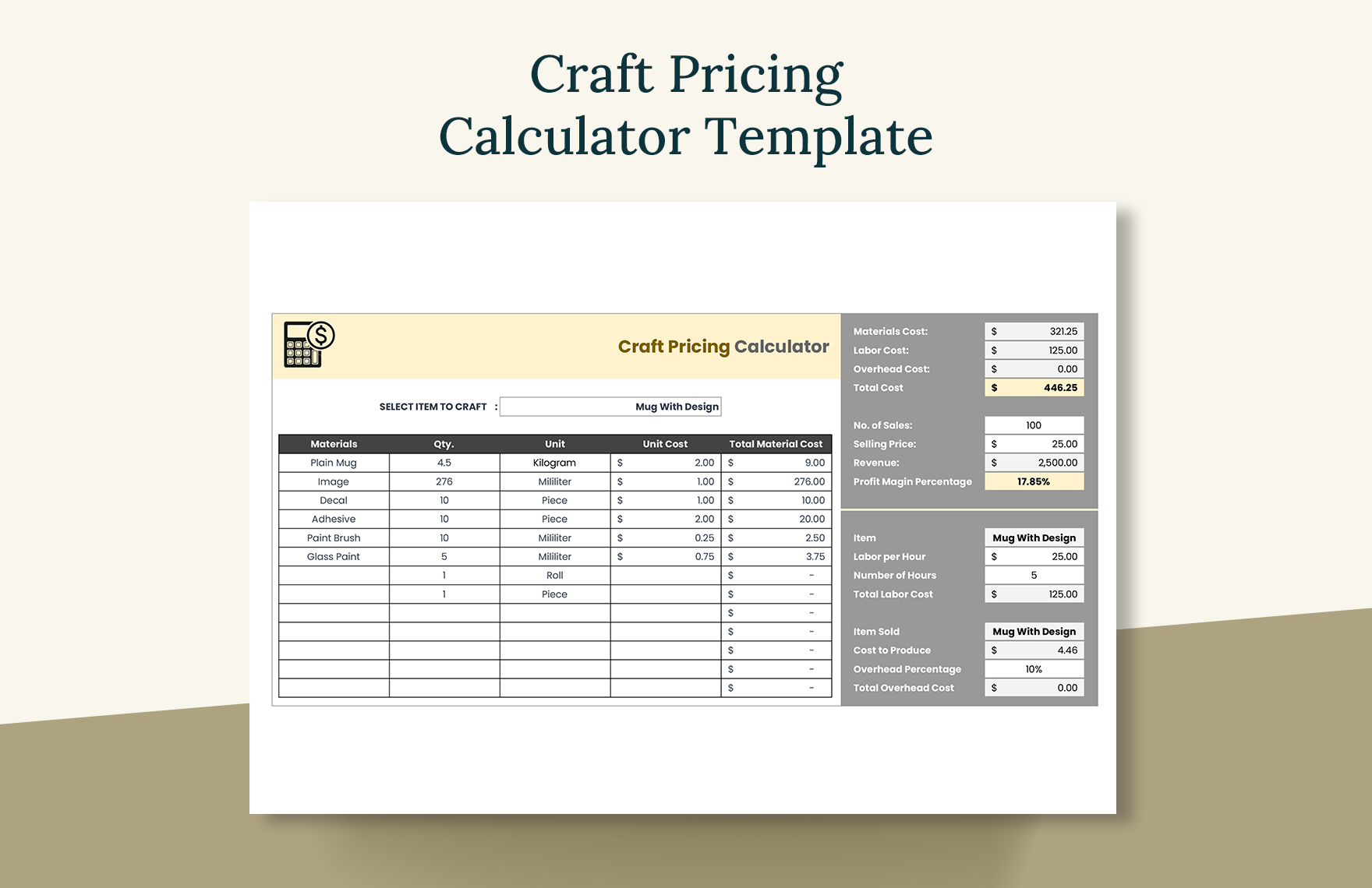 Craft Pricing Calculator Template