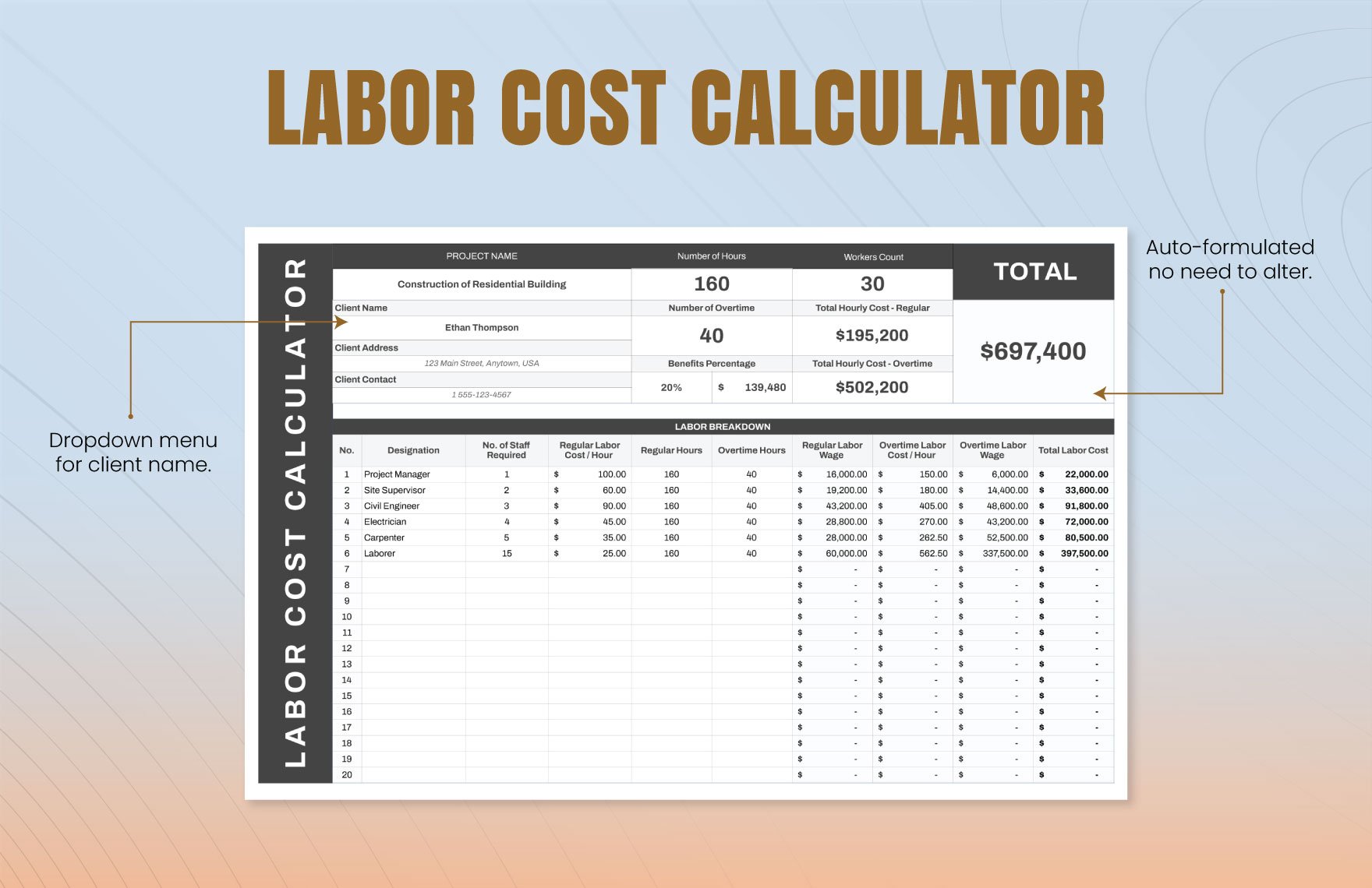 Labor Cost Calculator Template