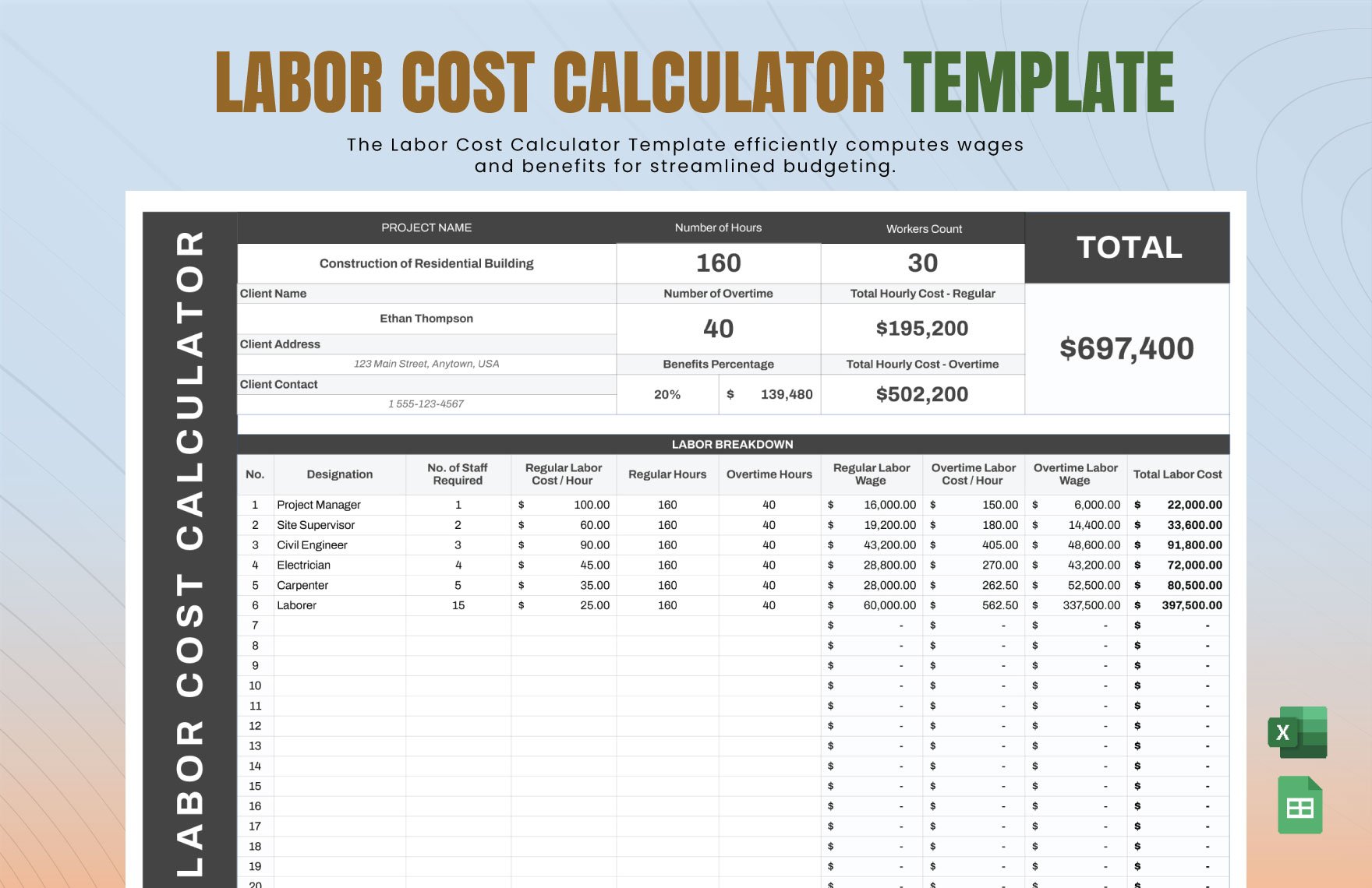 Labor Cost Calculator Template