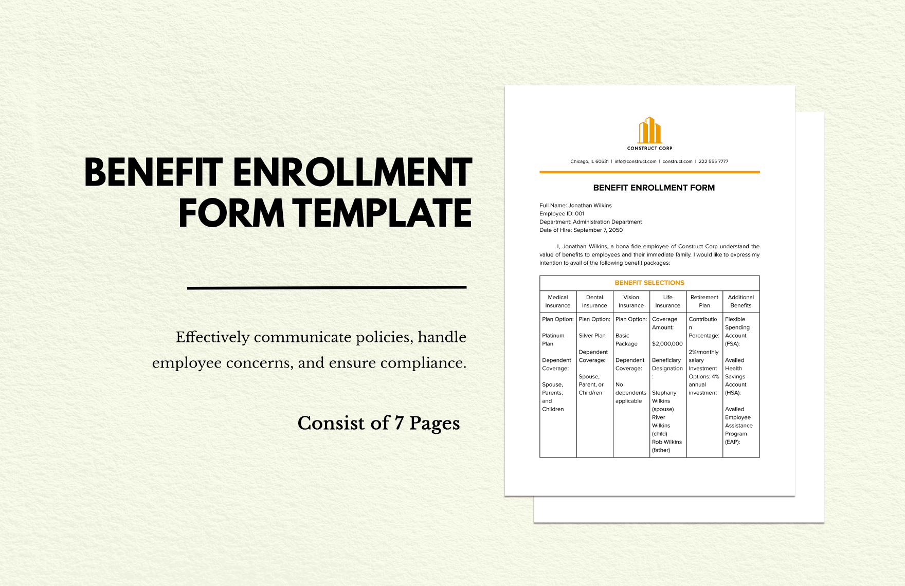 Benefit Enrollment Form  in Word, Google Docs