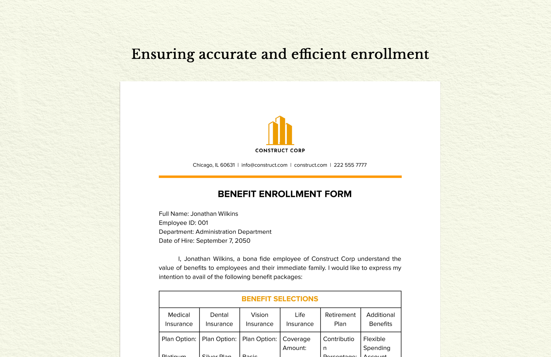 Benefit Enrollment Form in Word, Google Docs - Download | Template.net