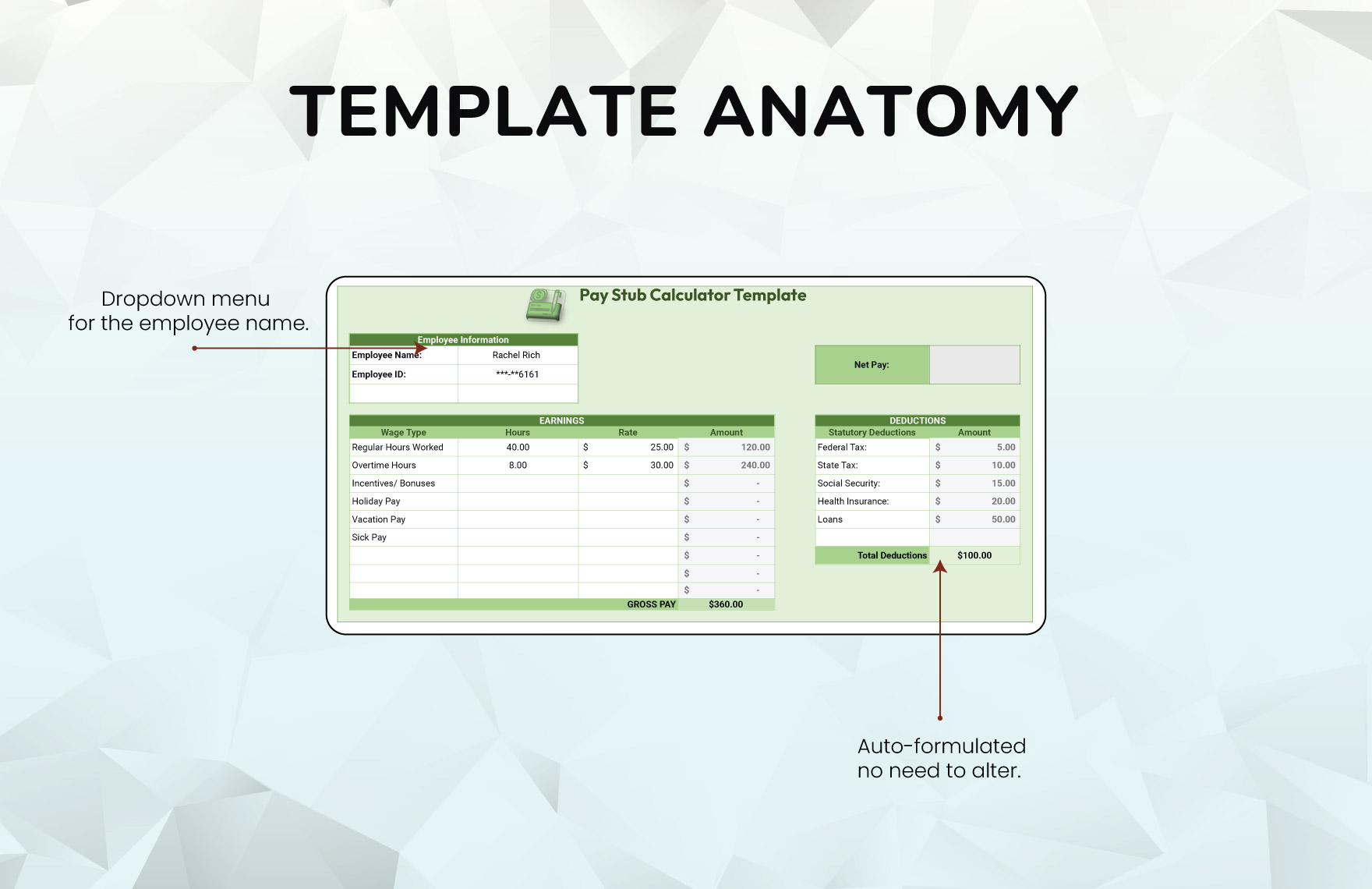 Pay Stub Calculator Template