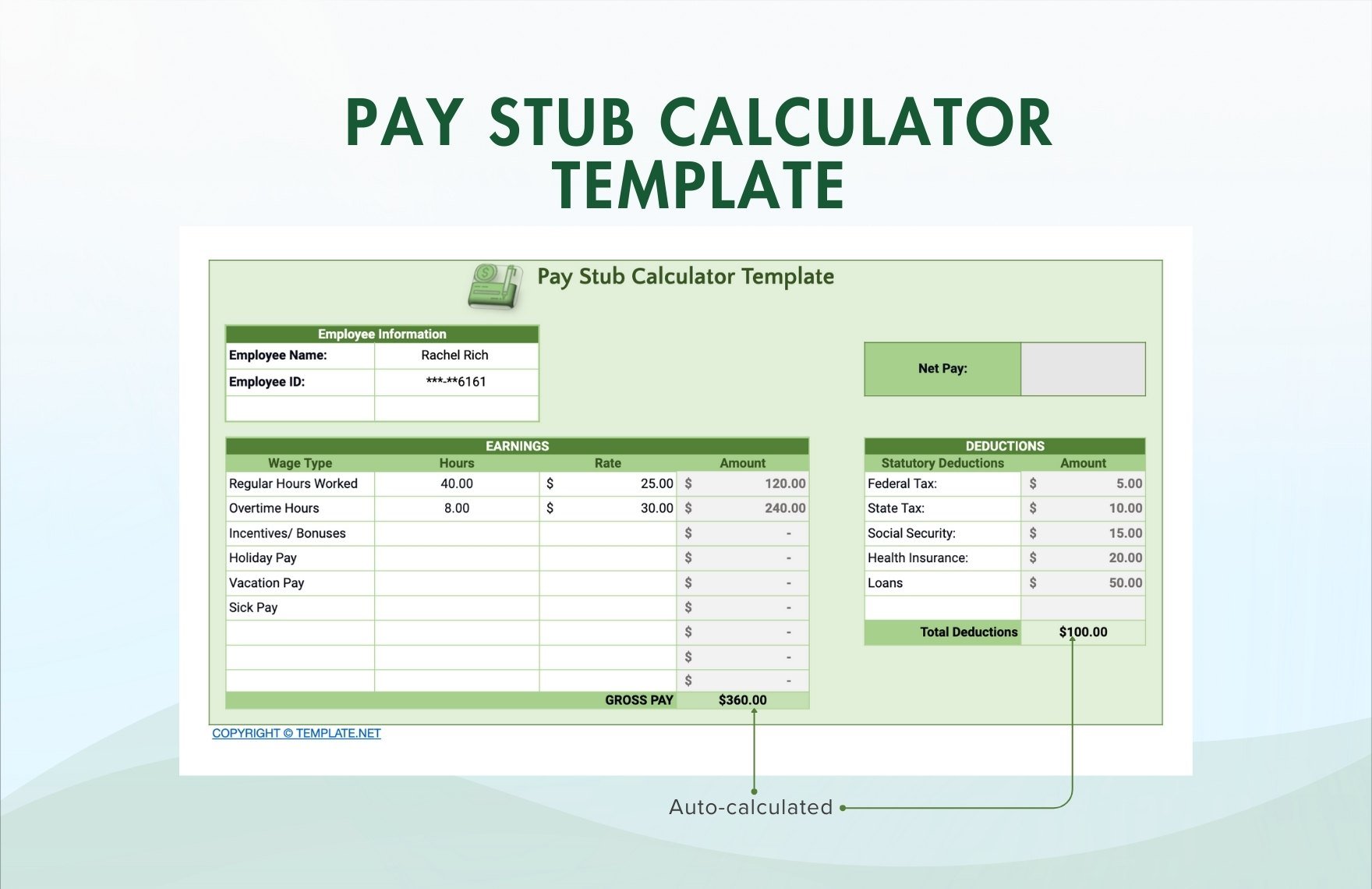 Pay Stub Calculator Template