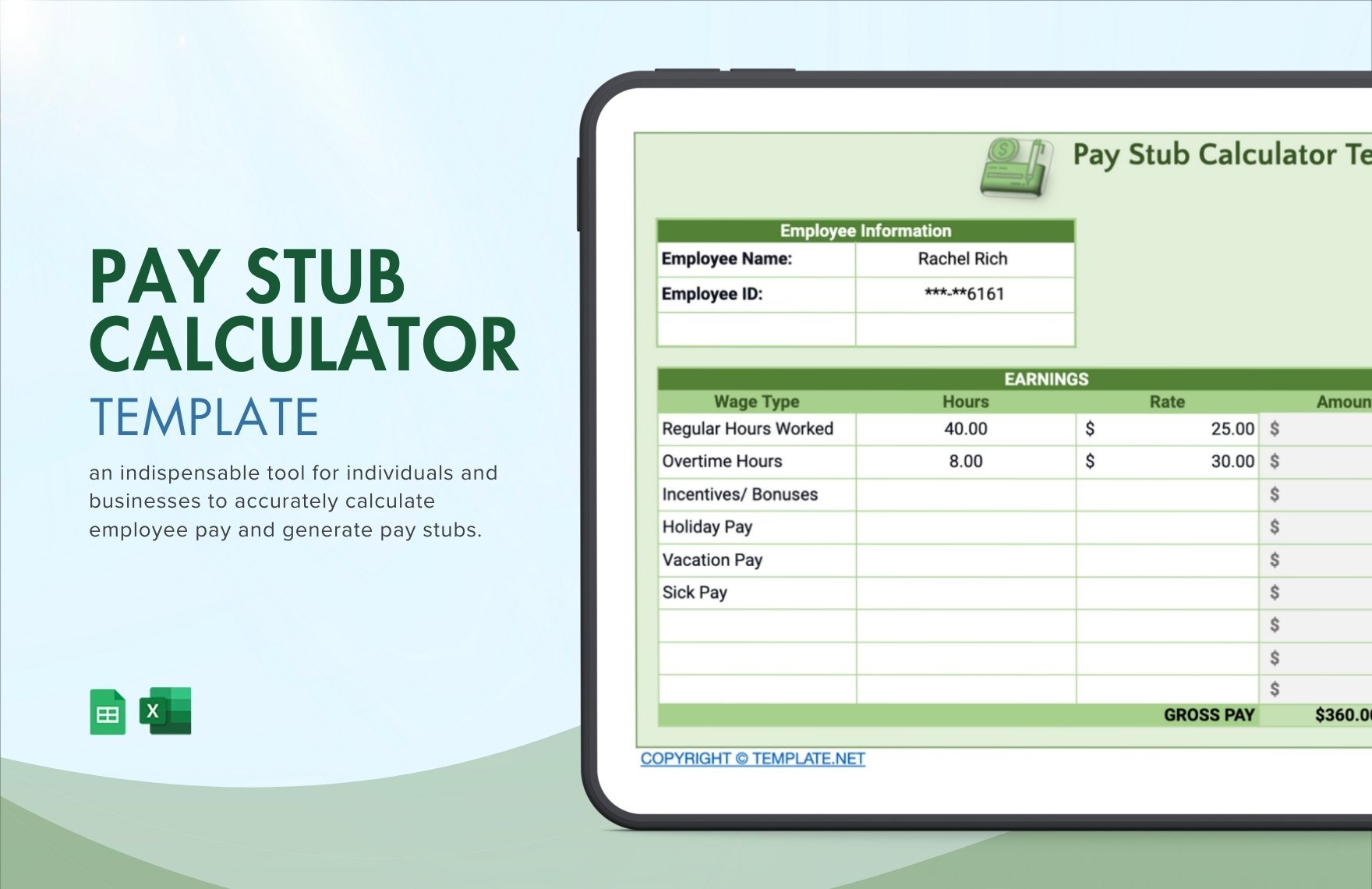 Pay Stub Calculator Template in Excel, Google Sheets