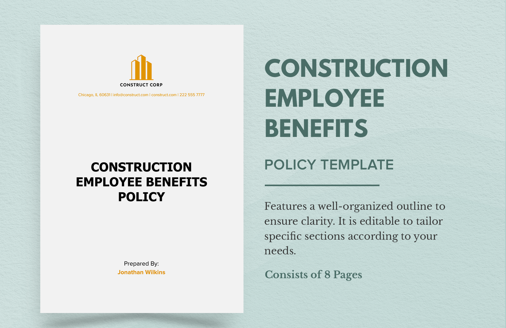 Construction Employee Benefits Policy Template in Word, Google Docs
