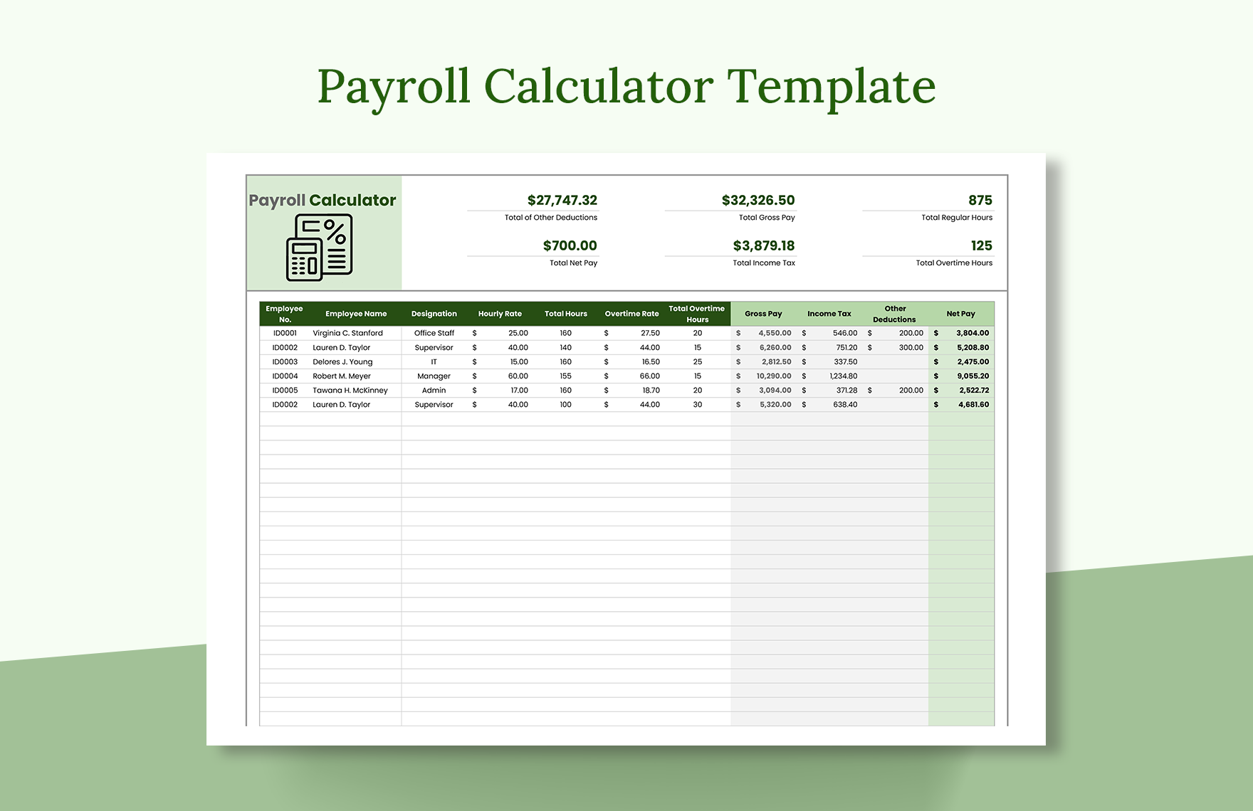 Payroll Calculator Template