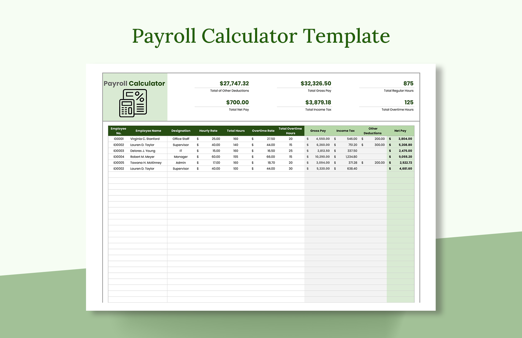 Payroll Calculator Template - Download in Excel, Google Sheets ...