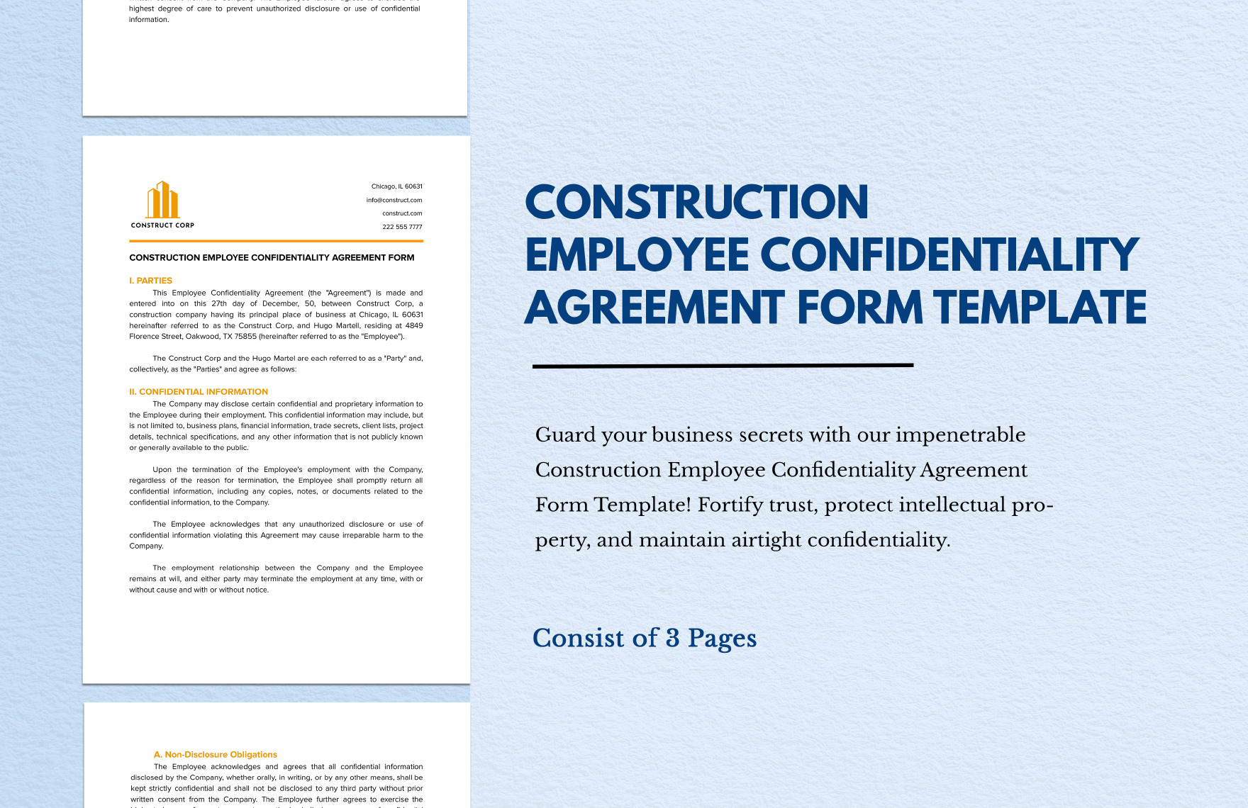 Construction Employee Confidentiality Agreement Form
