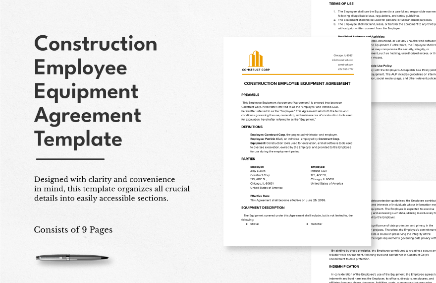 Construction Employee Equipment Agreement Template