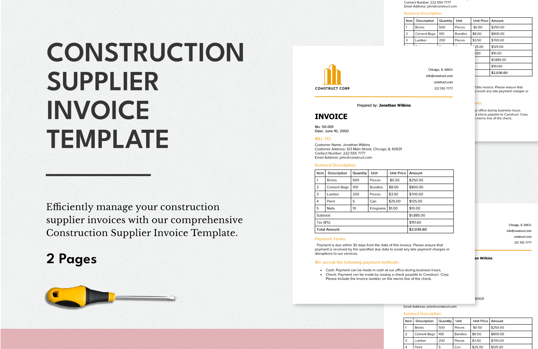 Construction Supplier Invoice Template